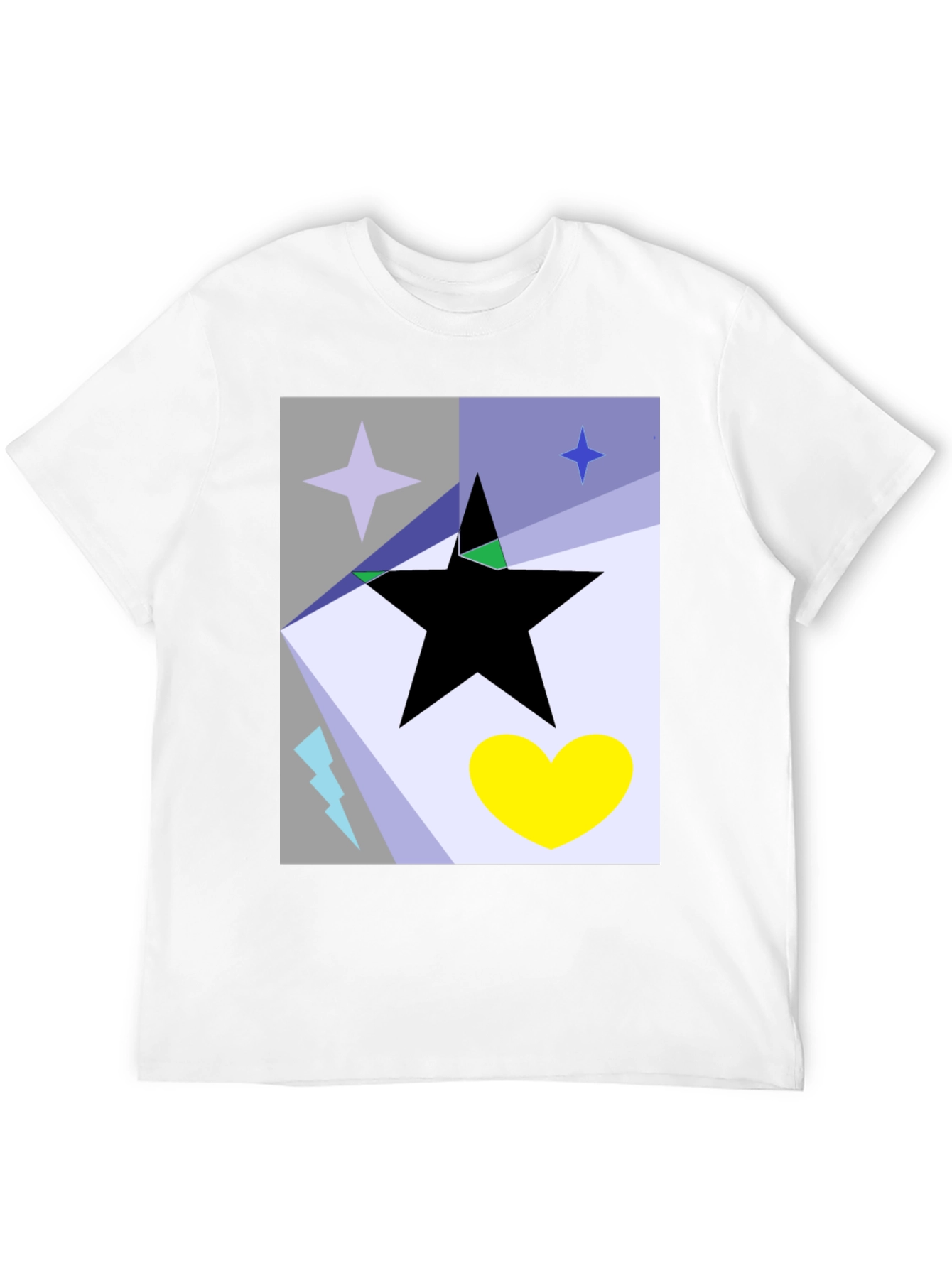 Black Abstract Star Heart Graphic Tee - Black Cotton T-Shirt view 12