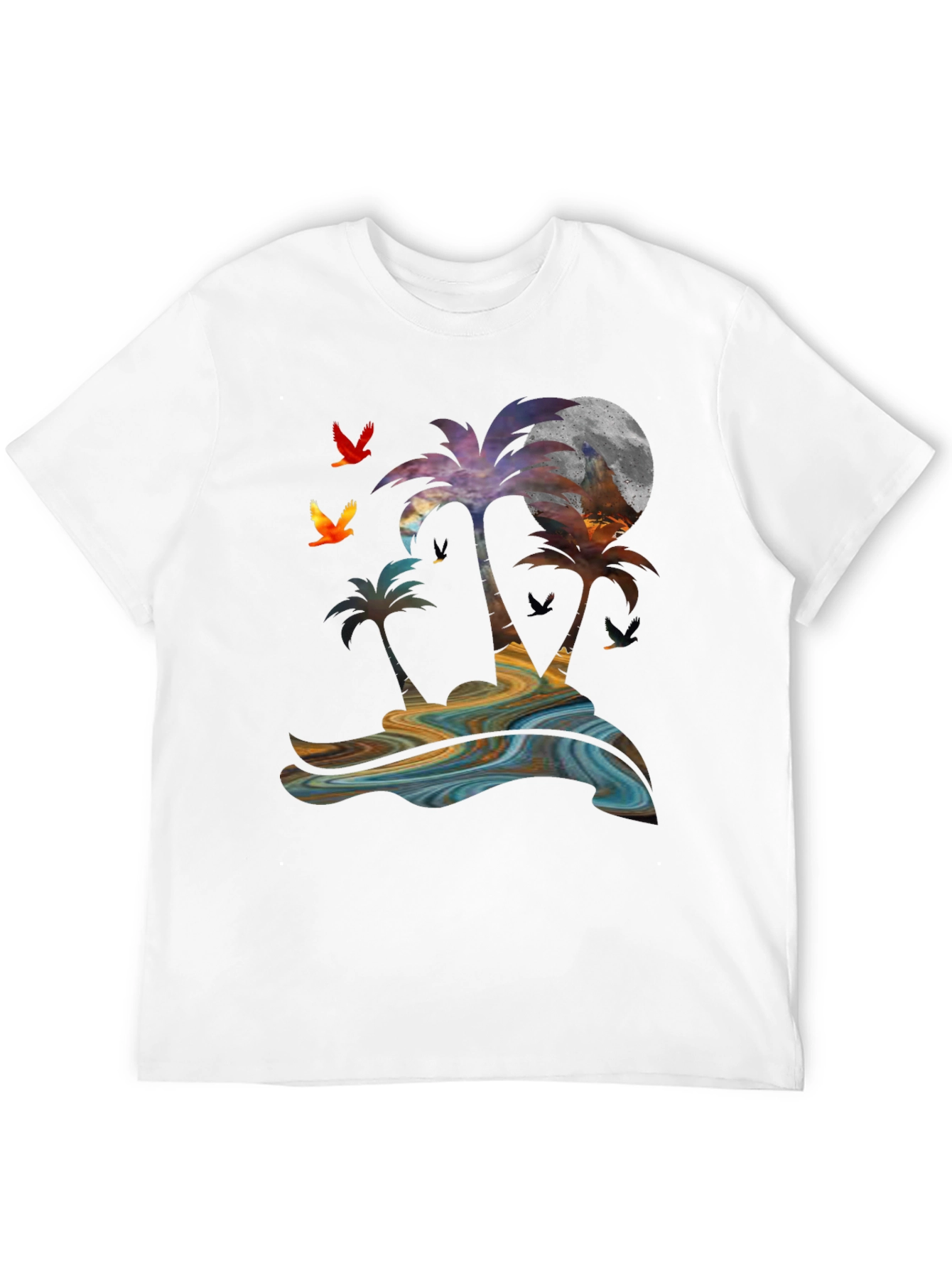 Black Tropical Sunset Palm Tree Graphic T-Shirt view 12