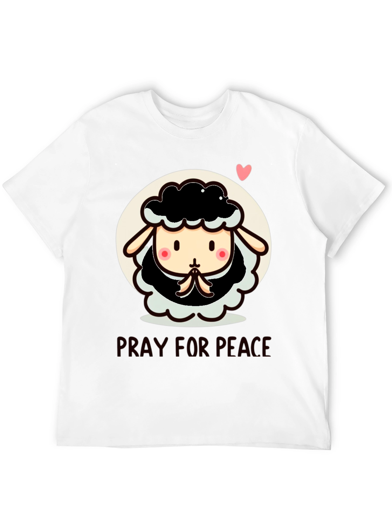 Black Pray for Peace Cartoon Sheep T-Shirt view 12