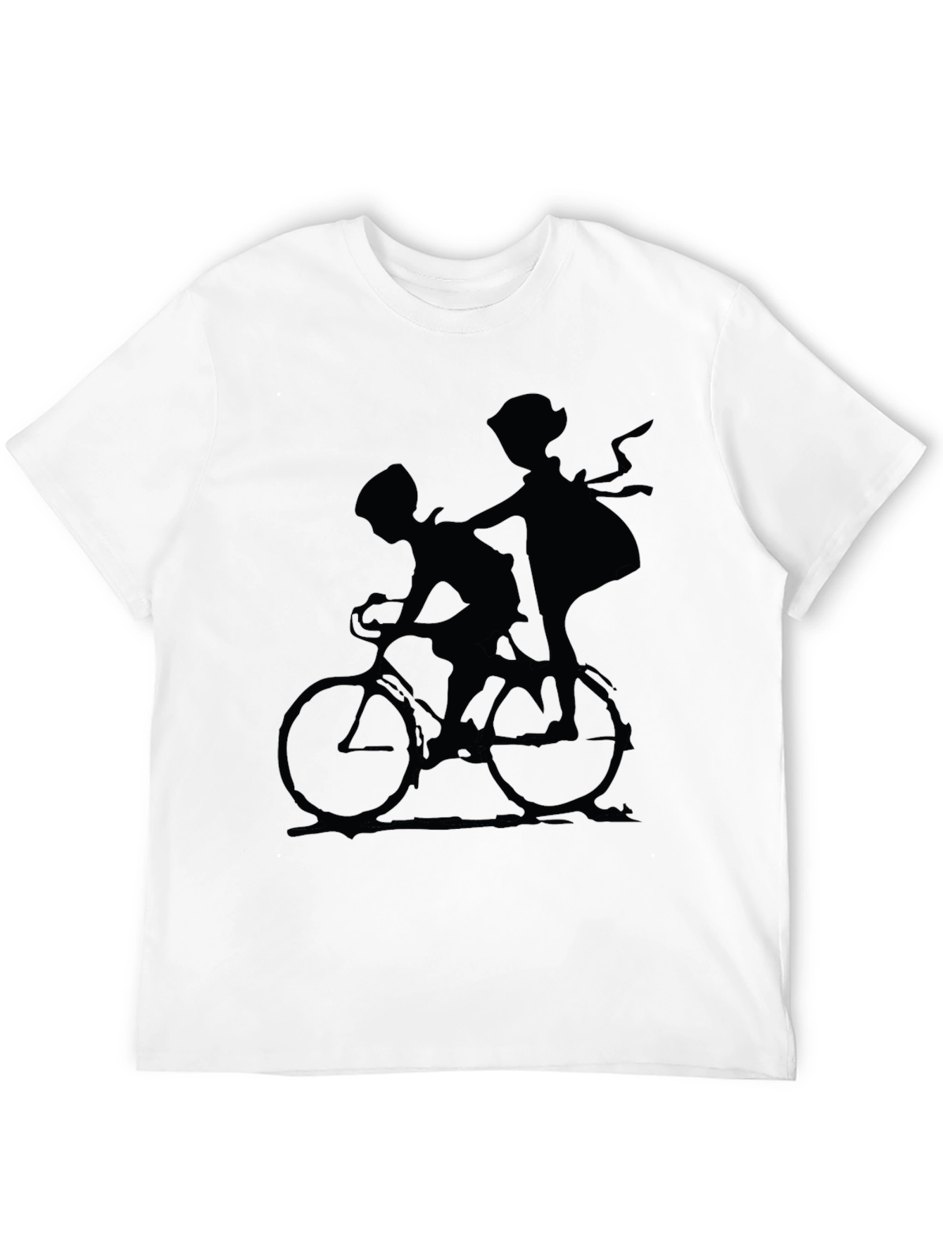 Black Silhouette Bike Ride Graphic Tee - Black Cotton Casual Shirt view 12