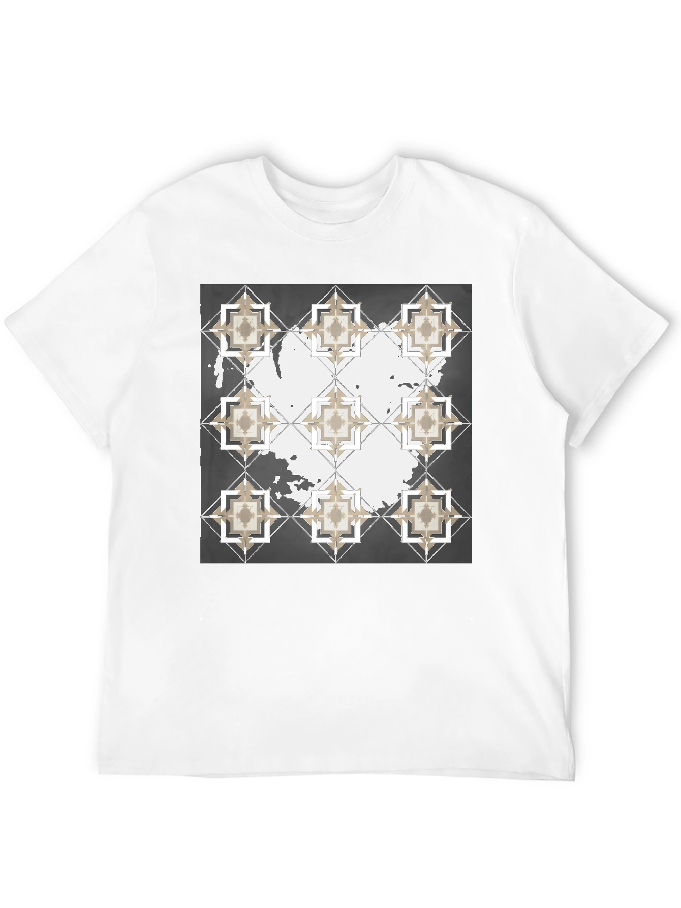 Black Geometric Tile Print Crew Neck T-Shirt view 12