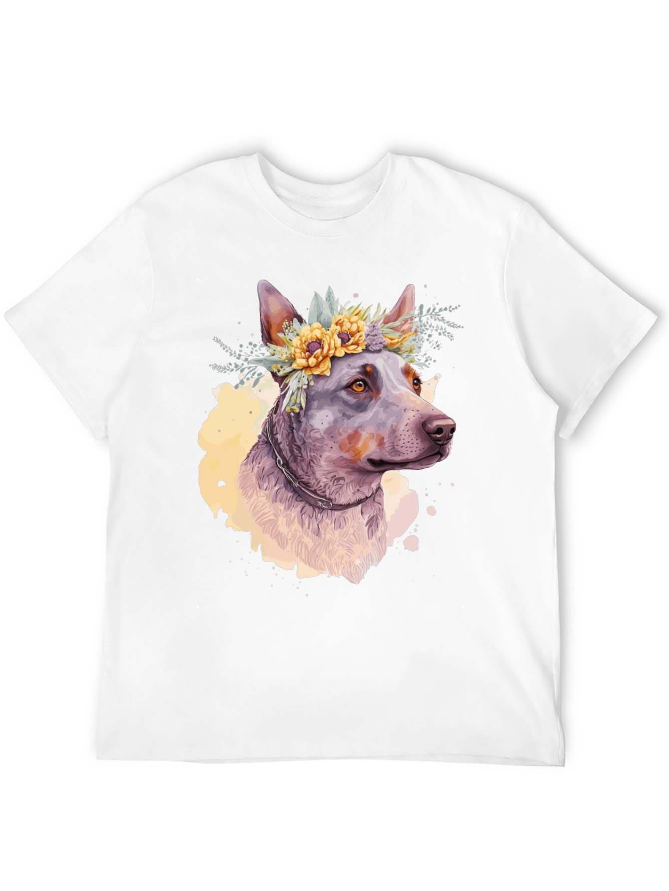 Black Dog with Flower Crown Graphic Tee - Artistic Pet Lover Shirt view 12