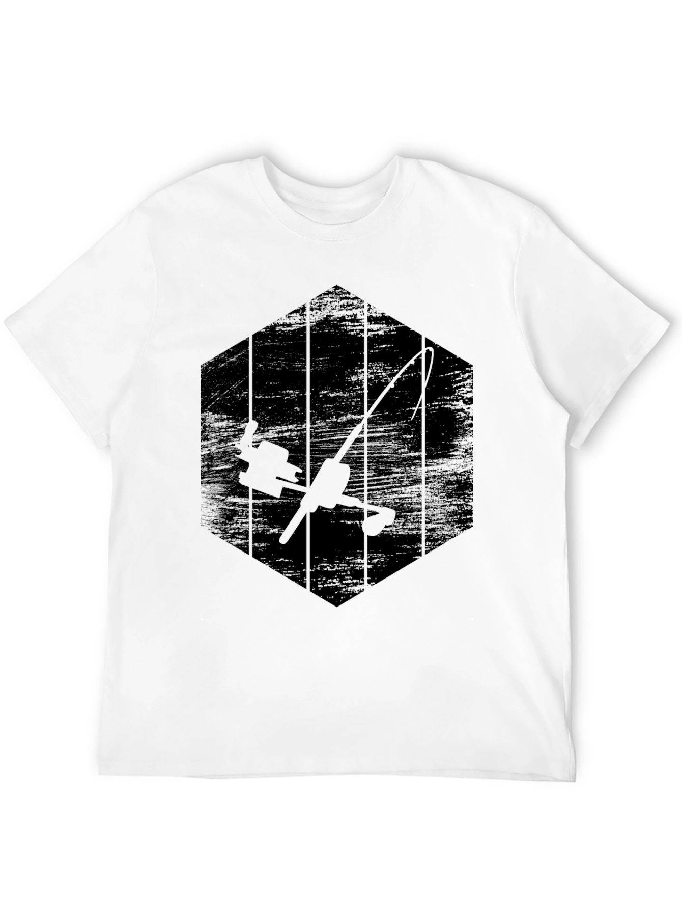 Black Fishing Rod Graphic Tee - Angler's Hexagon T-Shirt view 12