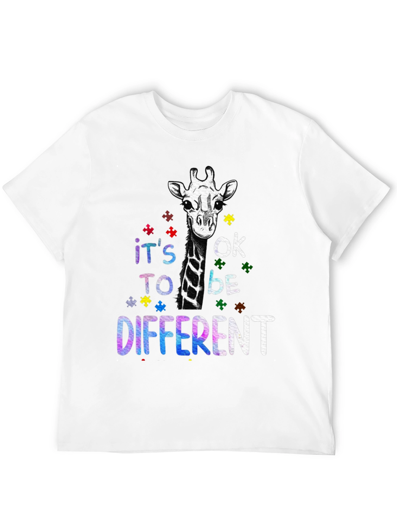 Black Autism Awareness Giraffe T-Shirt - It's OK to be Different view 12