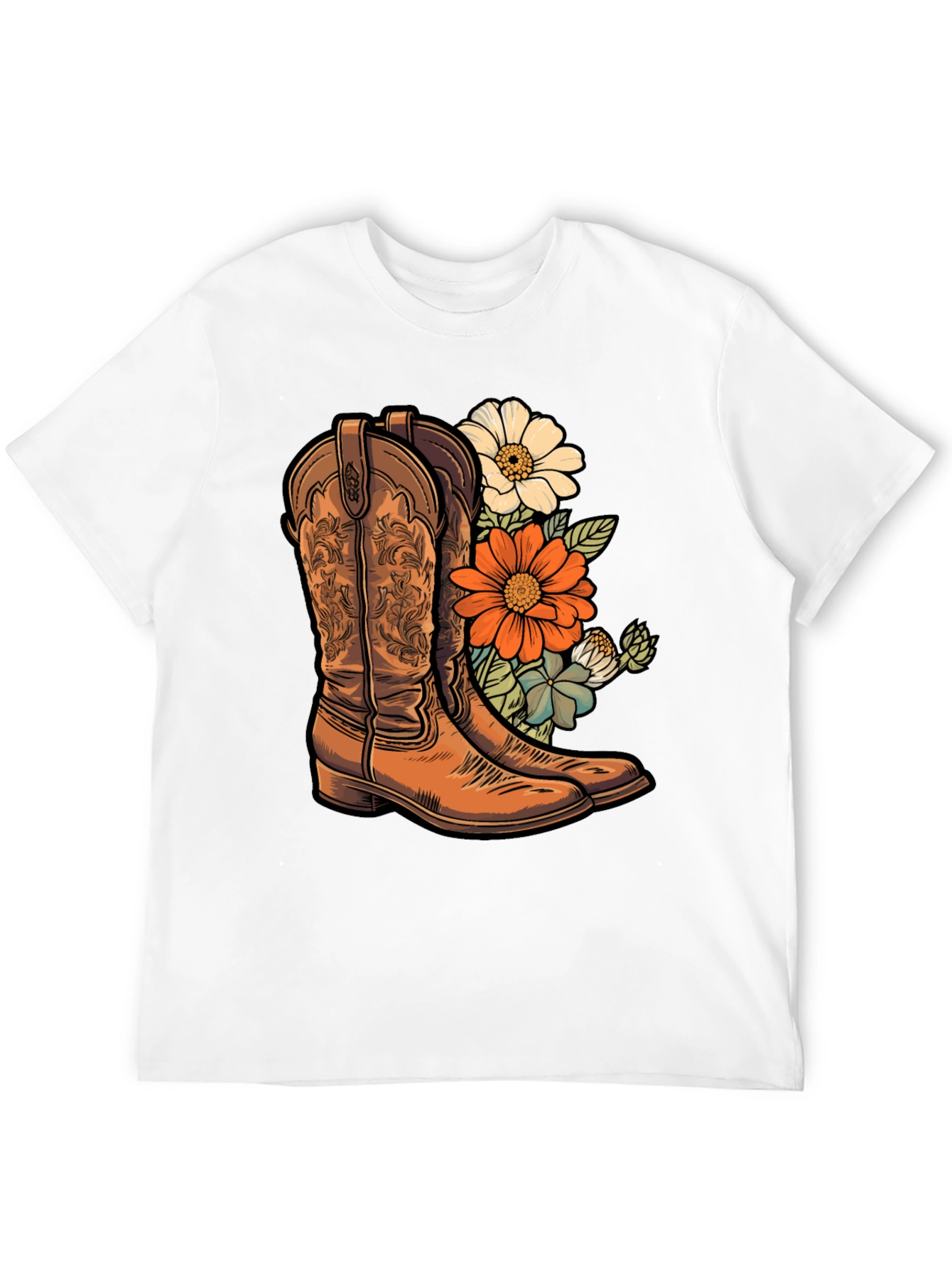 Black Cowboy Boots & Floral T-Shirt - Western Style Tee view 12