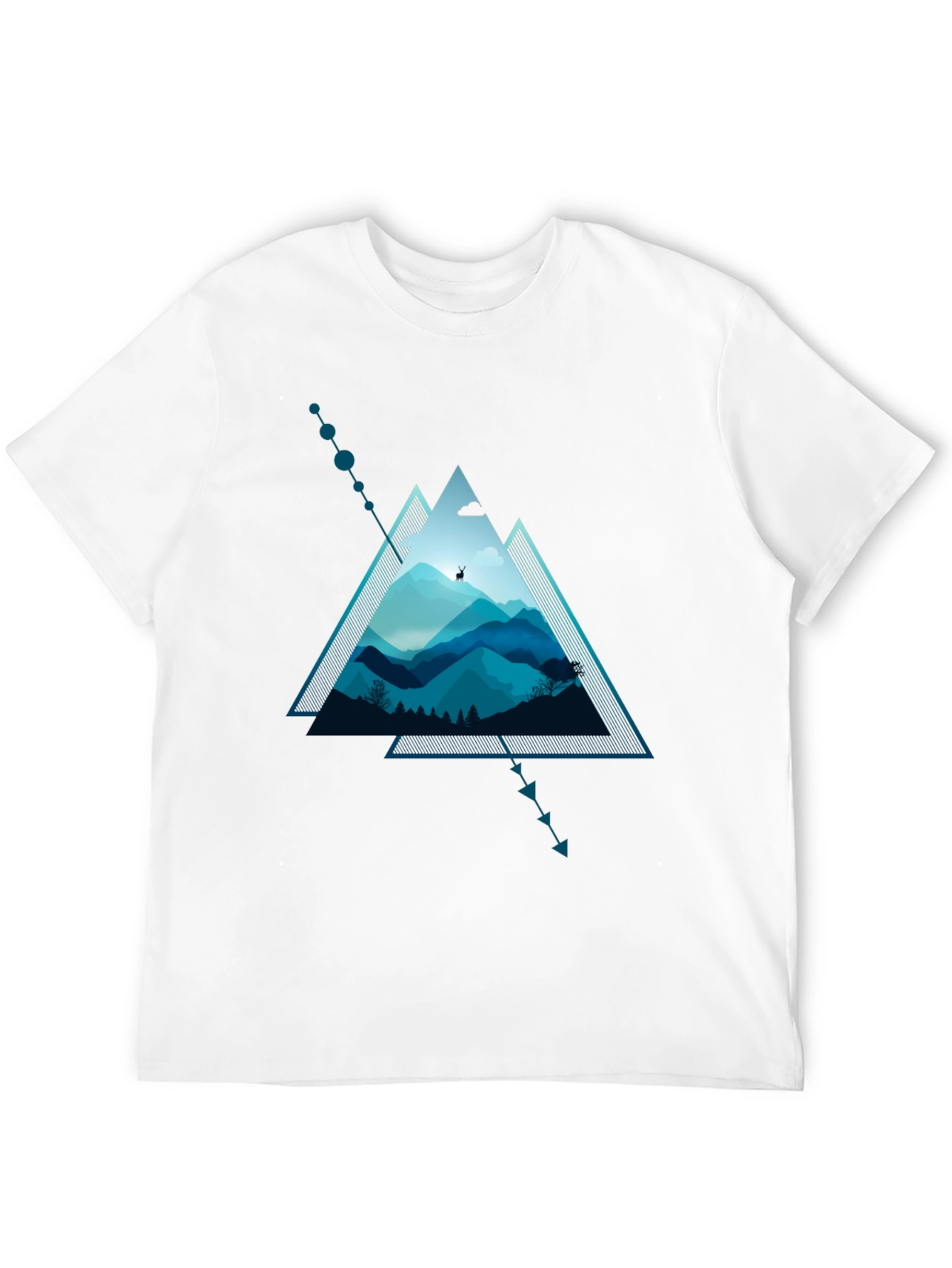 Black Geometric Mountain Scene Graphic T-Shirt view 12