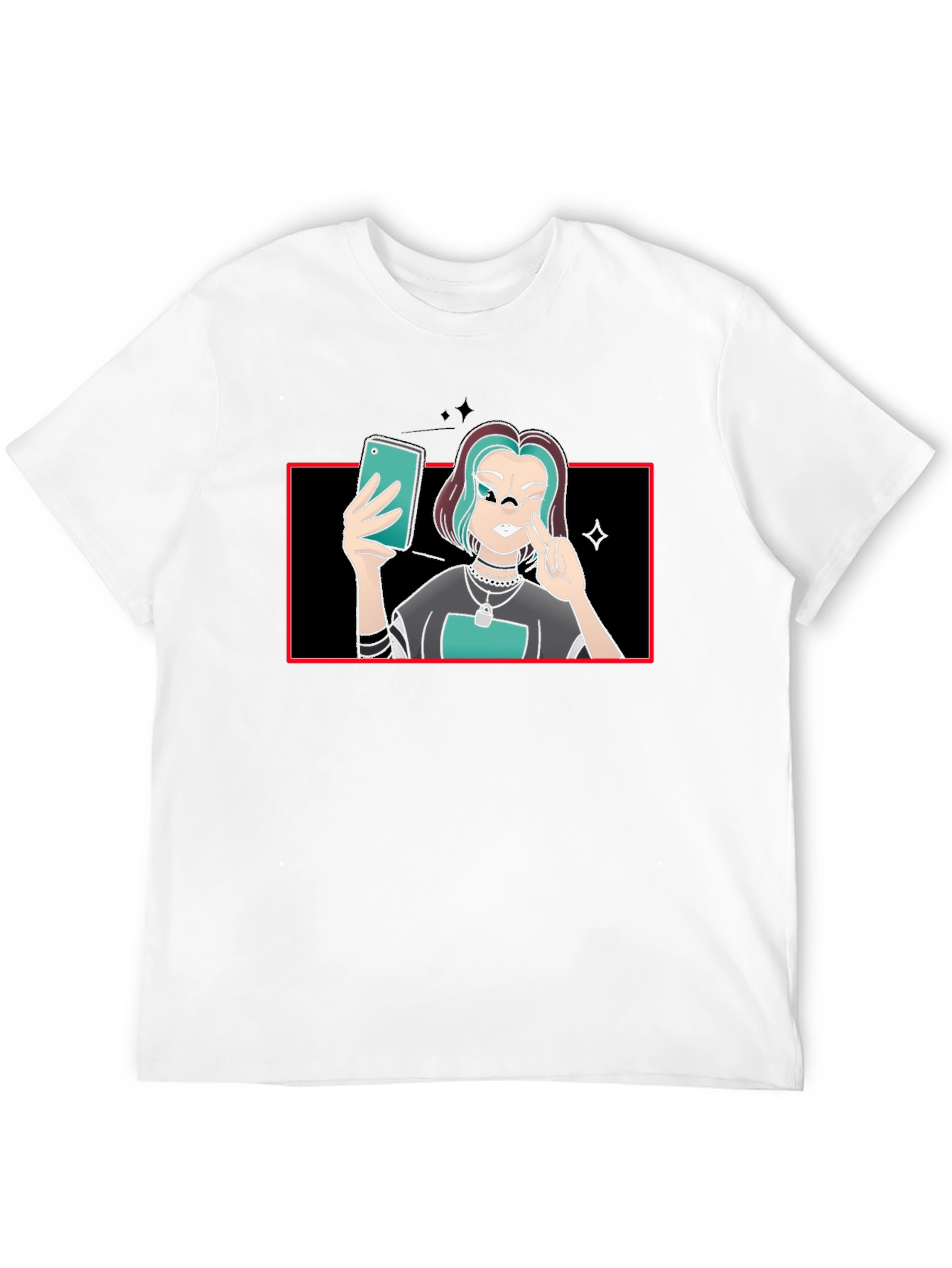 Black Cartoon Selfie Graphic Tee - Black Cotton Blend view 12