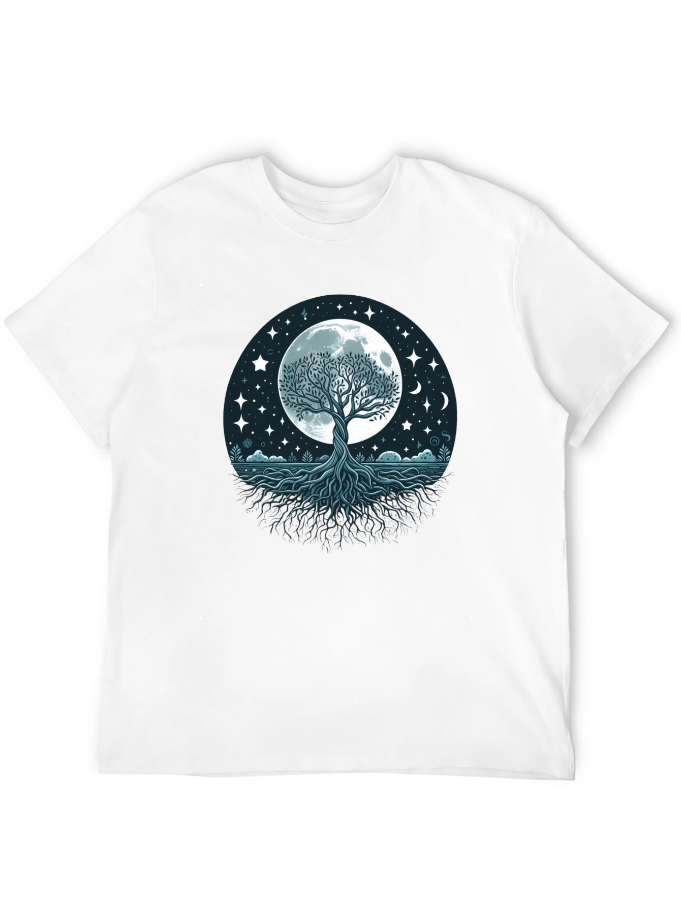 Black Mystic Tree of Life Moon Graphic Tee - Black Cotton Shirt view 12