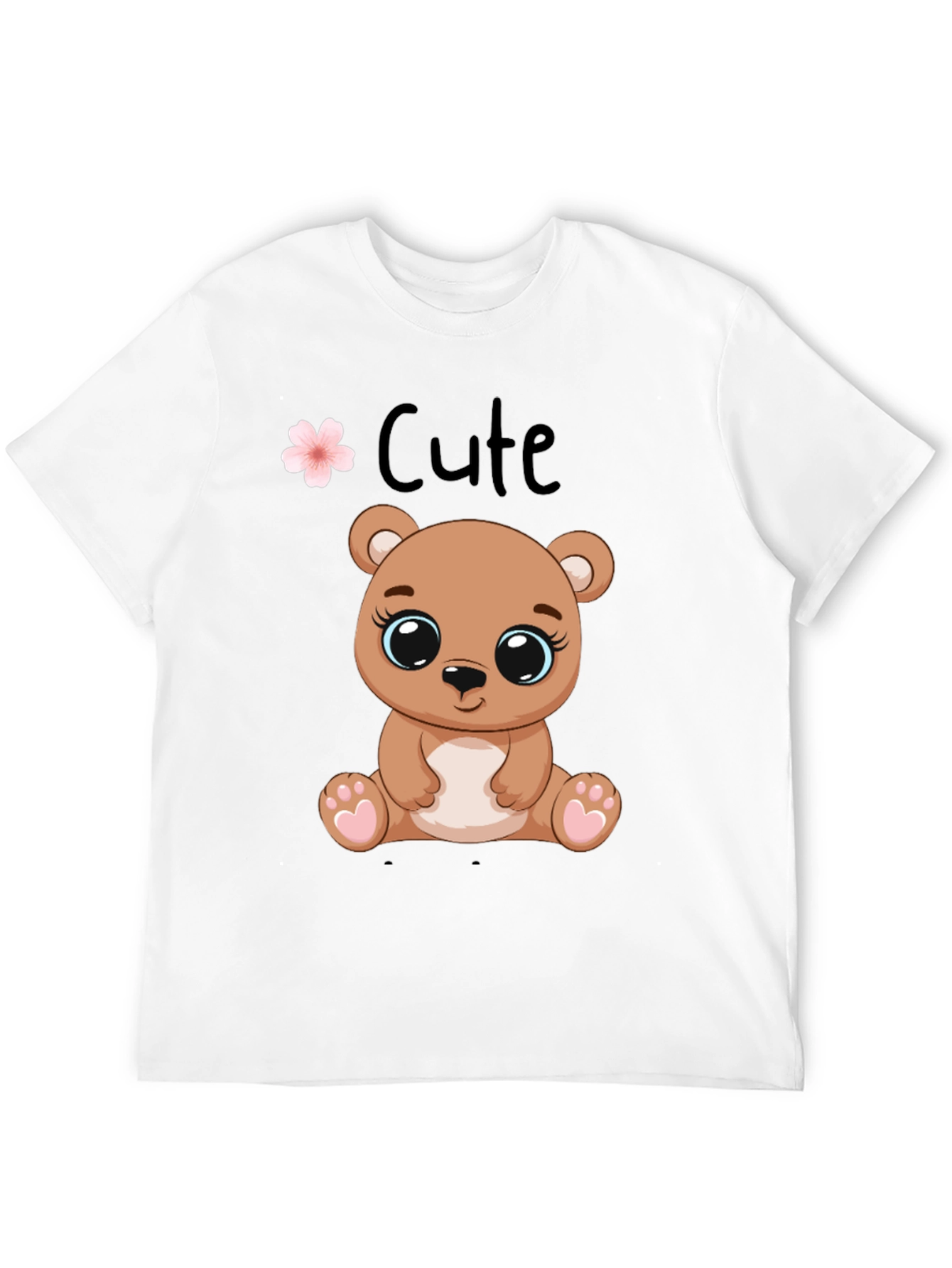 Black Cute Bear Graphic Tee - Black Cotton T-Shirt view 12