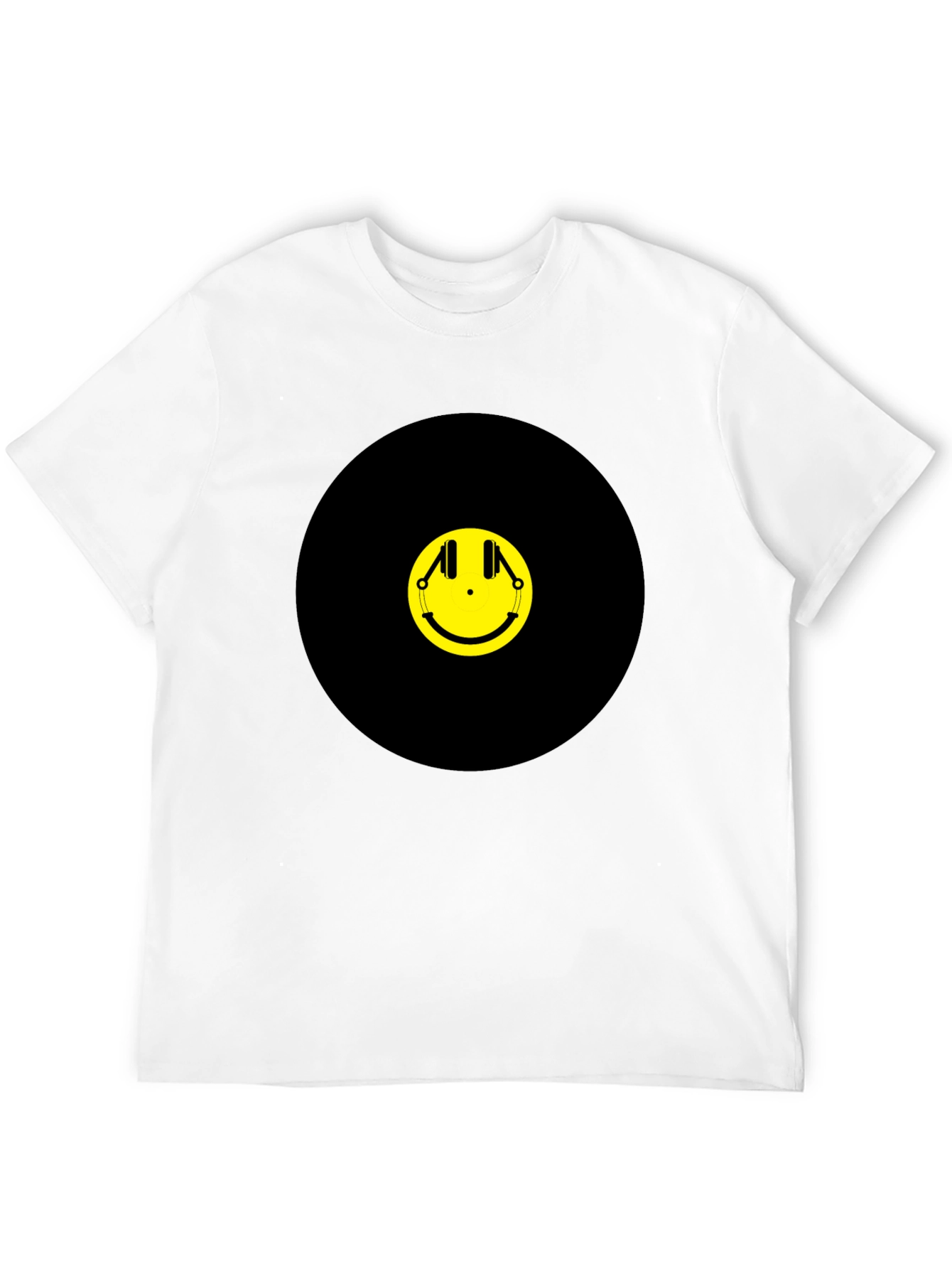 Black Smiley Face Headphones Graphic Tee - Black Cotton T-Shirt view 12