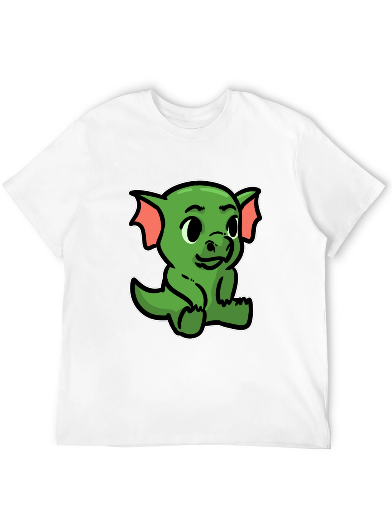 Black Cute Green Dragon Cartoon Black T-Shirt view 12