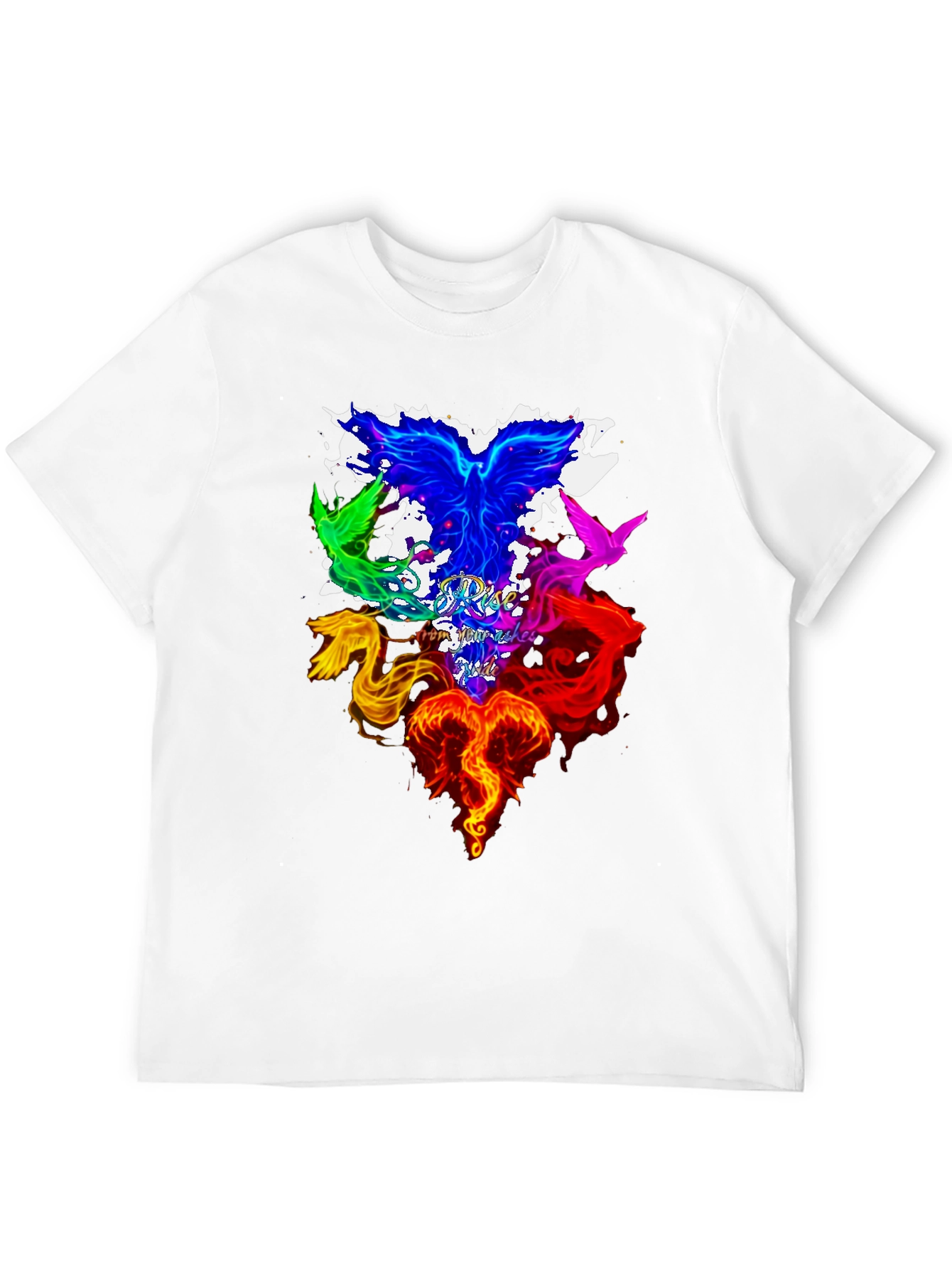 Black Rise from Ashes Phoenix Graphic Tee - Colorful Bird Design view 12