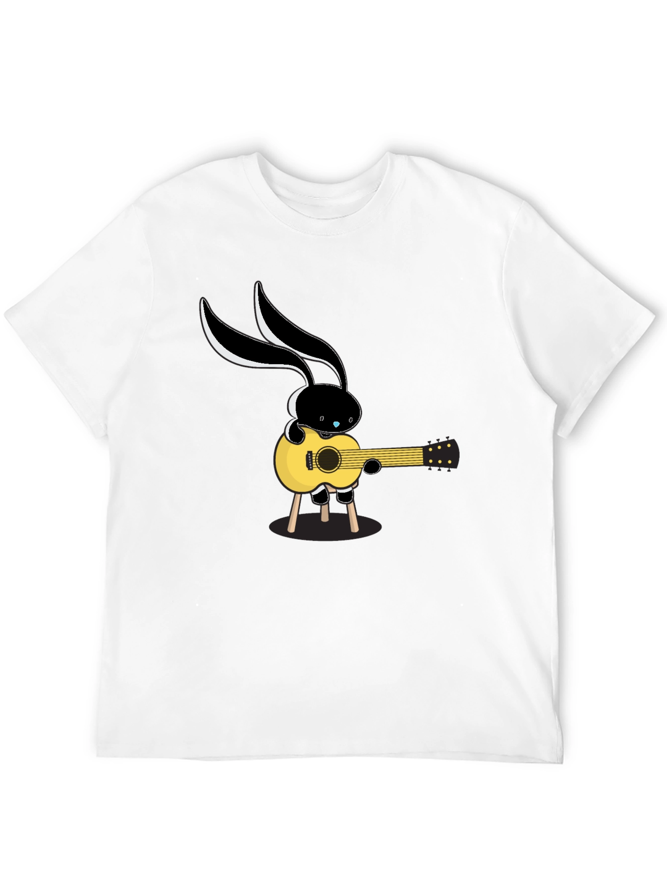 Black Cool Cartoon Bunny Guitarist Black T-Shirt view 12