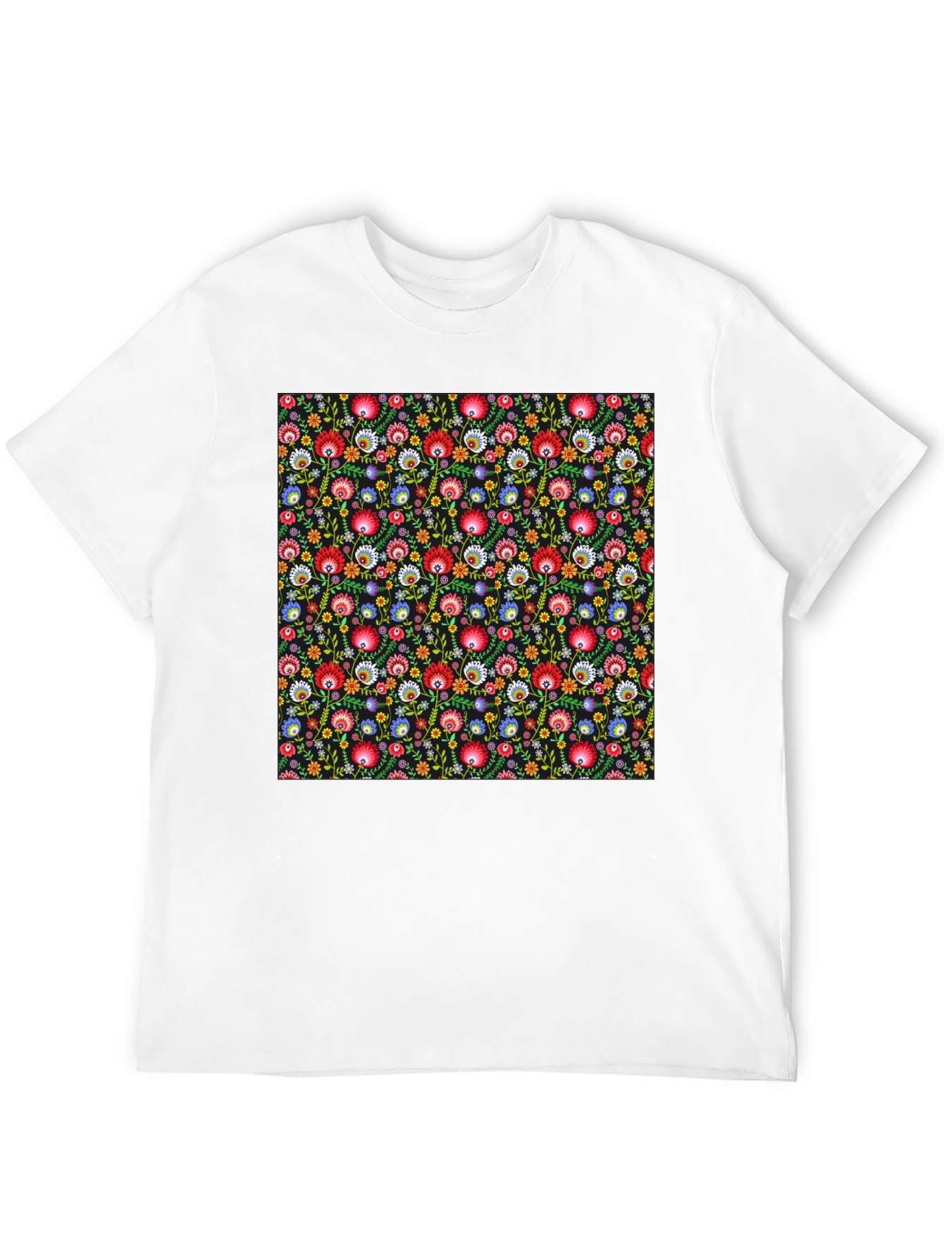 Black Floral Pattern T-Shirt - Vibrant Design view 12