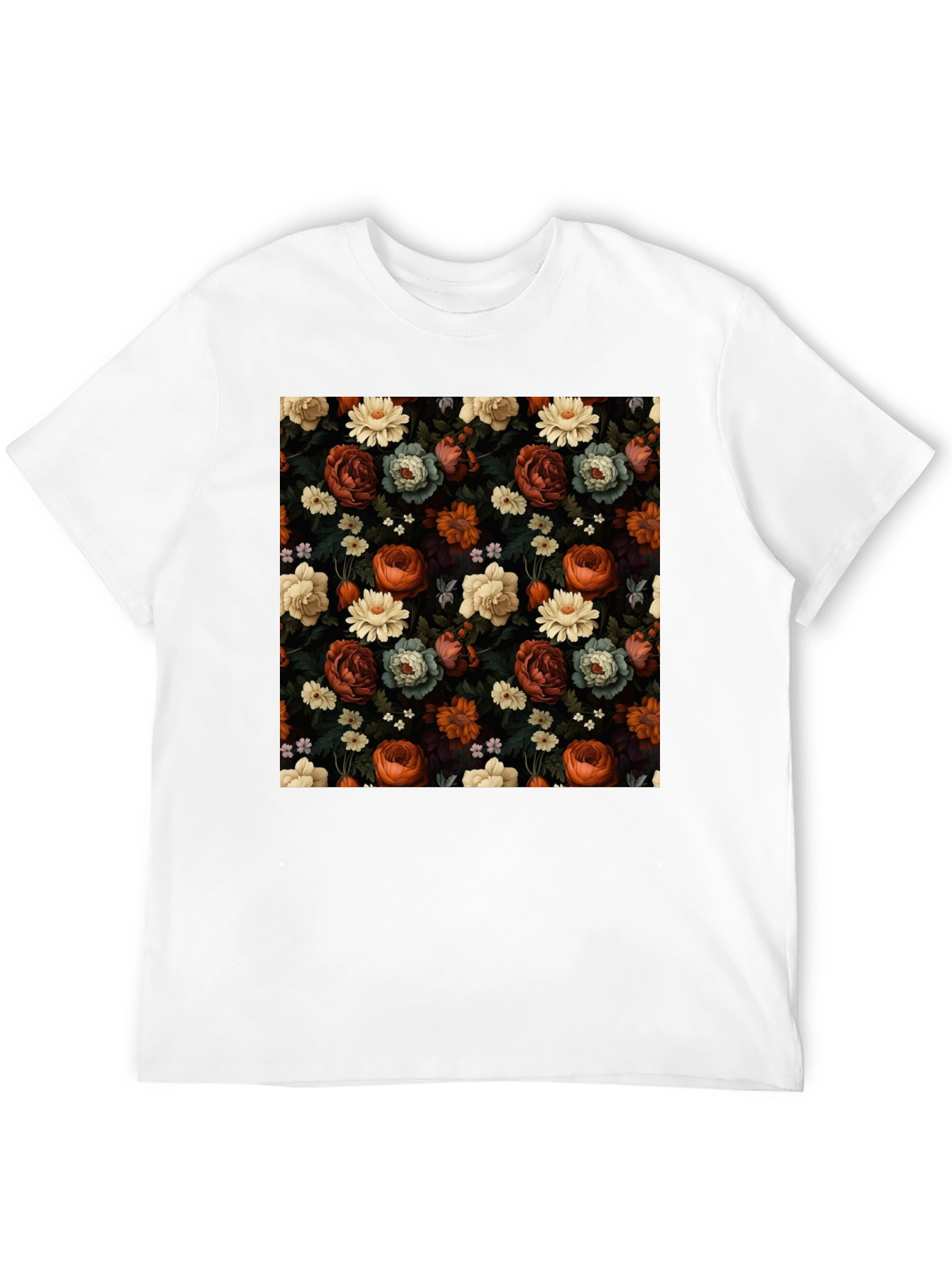 Black Floral Print Men's T-Shirt view 12