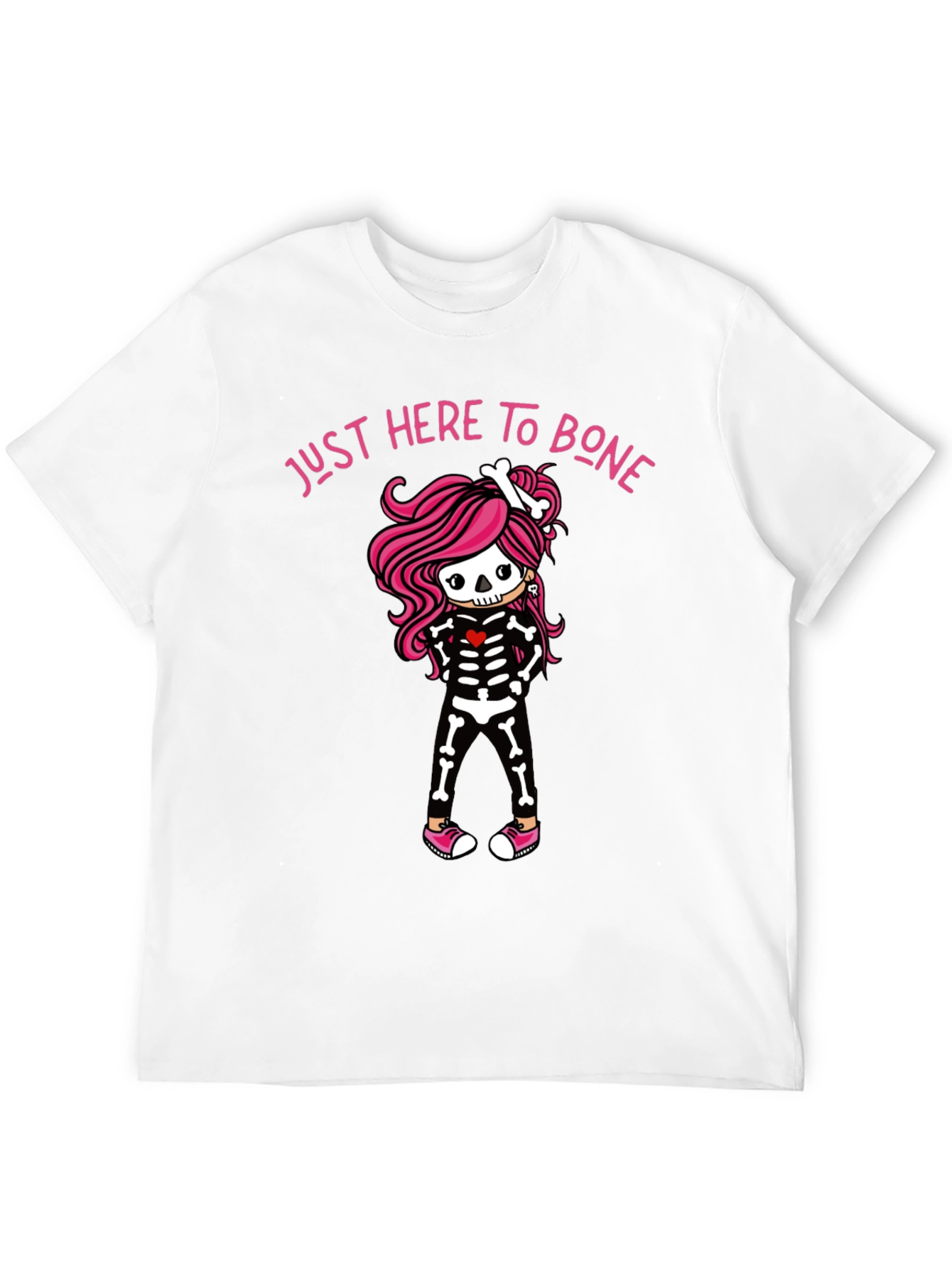 Black Just Here to Bone Skeleton Girl T-Shirt view 12