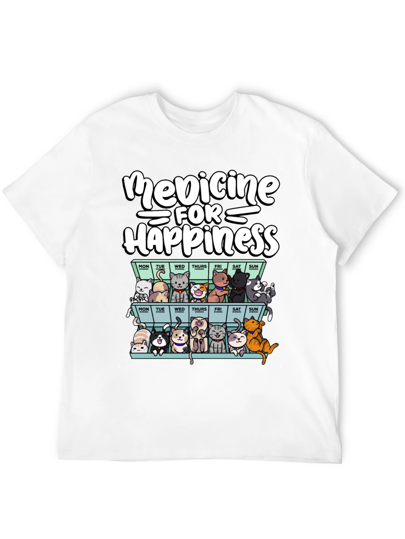 Black Medicine for Happiness Cat T-Shirt view 12