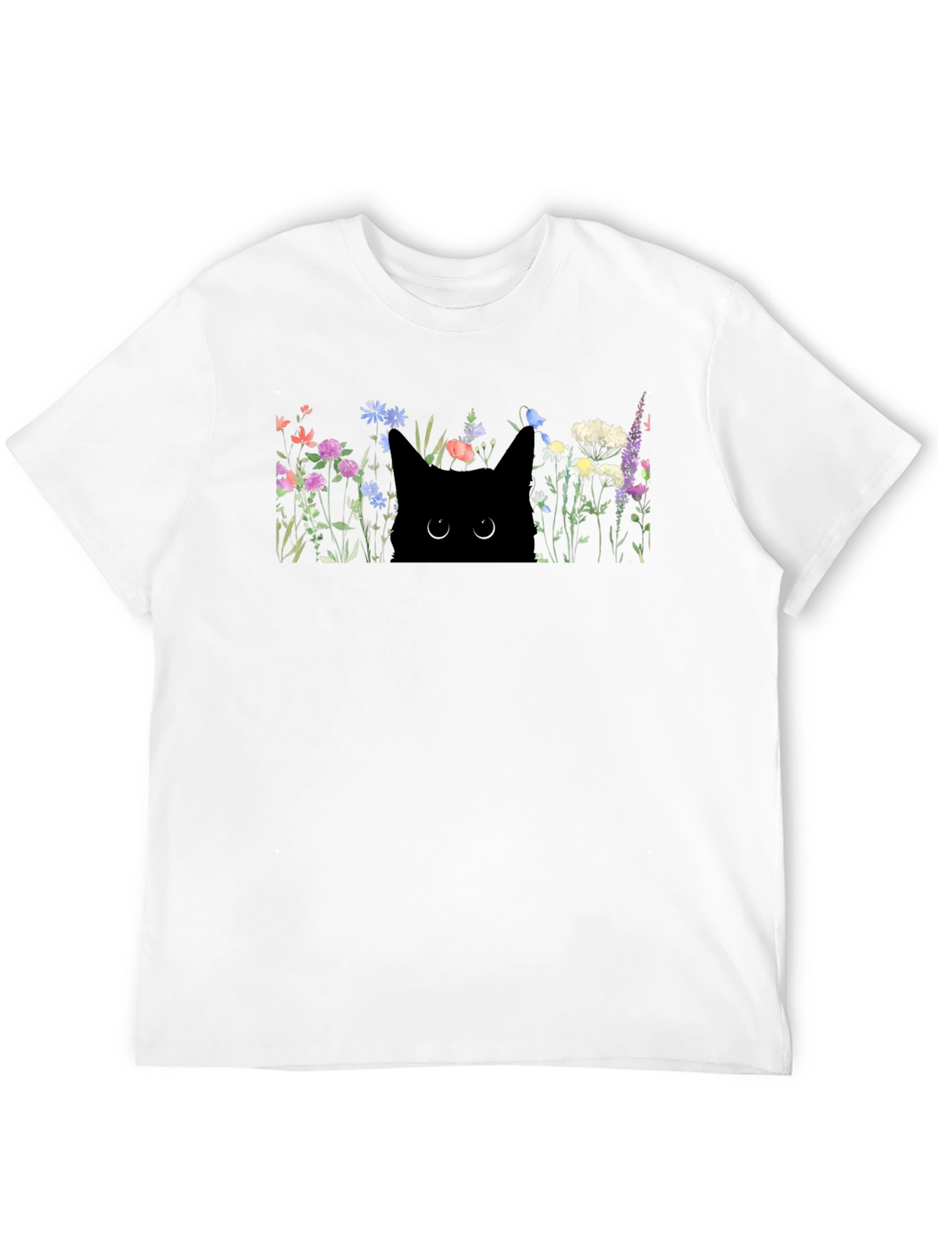 Black Black Cat in Flowers Graphic T-Shirt view 12