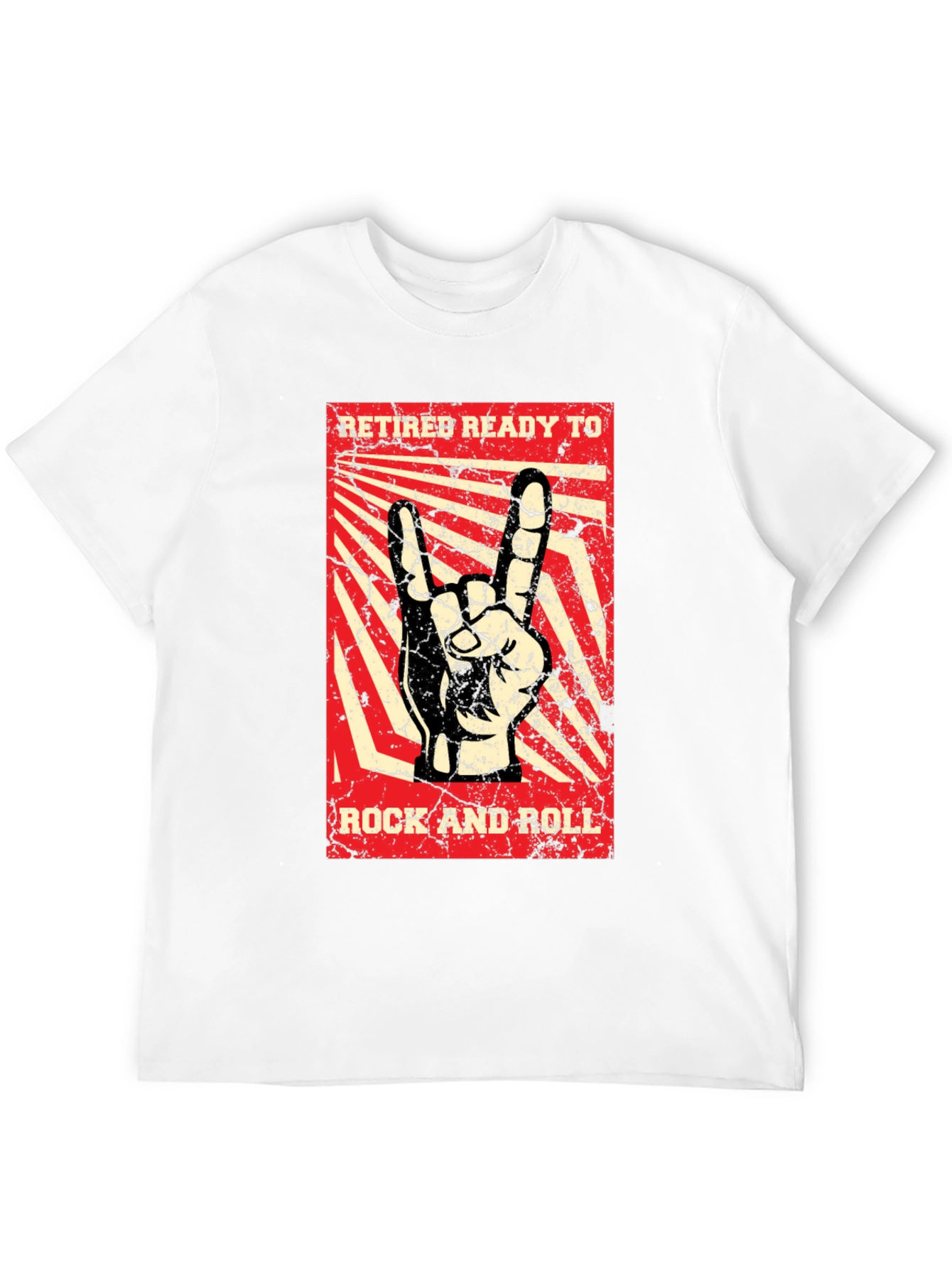 Black Retiree Ready to Rock T-Shirt - Rock and Roll Hand Sign view 12