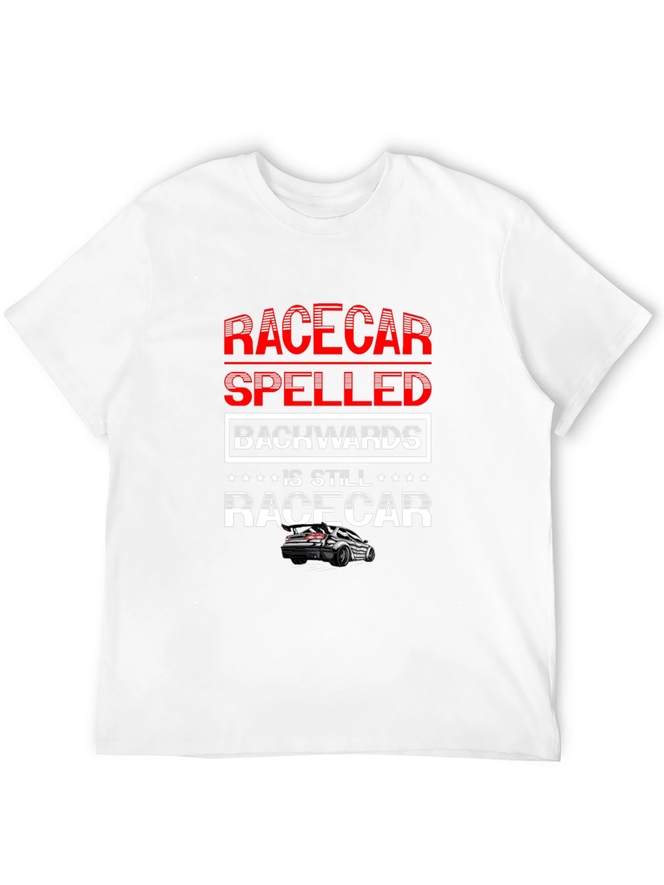 Black Racecar Spelled Backwards T-Shirt - Car Enthusiast Apparel view 12