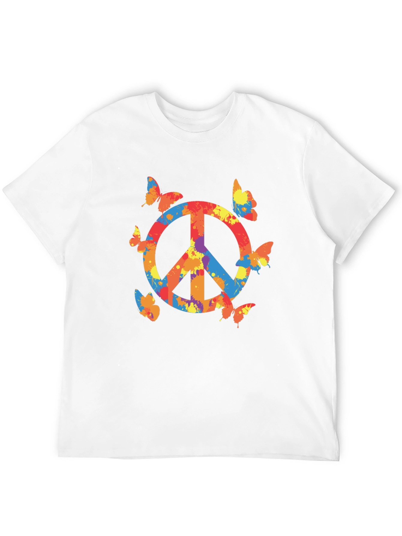 Black Peace Sign Butterfly Graphic Tee - Black Casual T-Shirt view 12