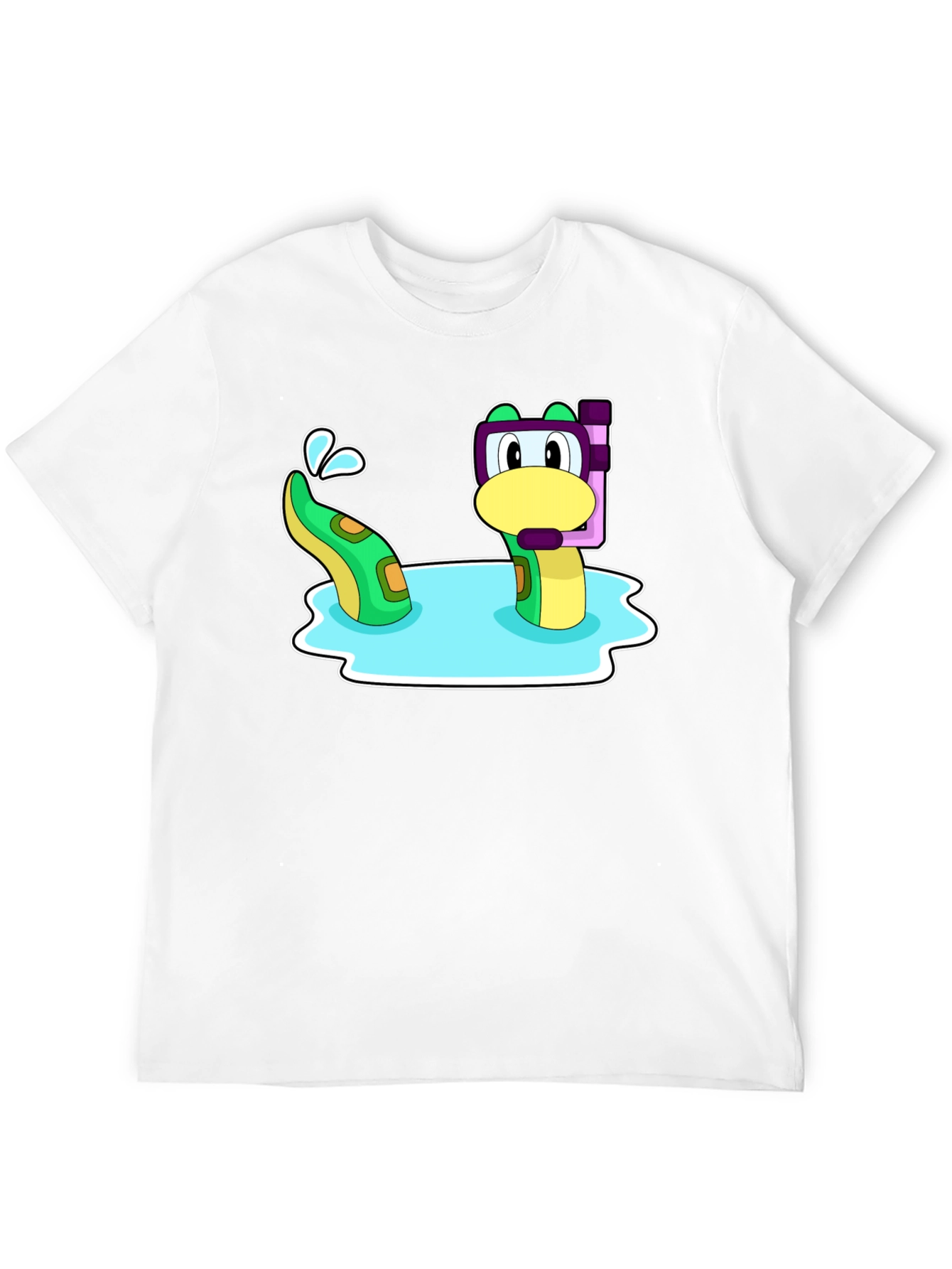 Black Cartoon Sea Serpent Snorkel T-Shirt view 12
