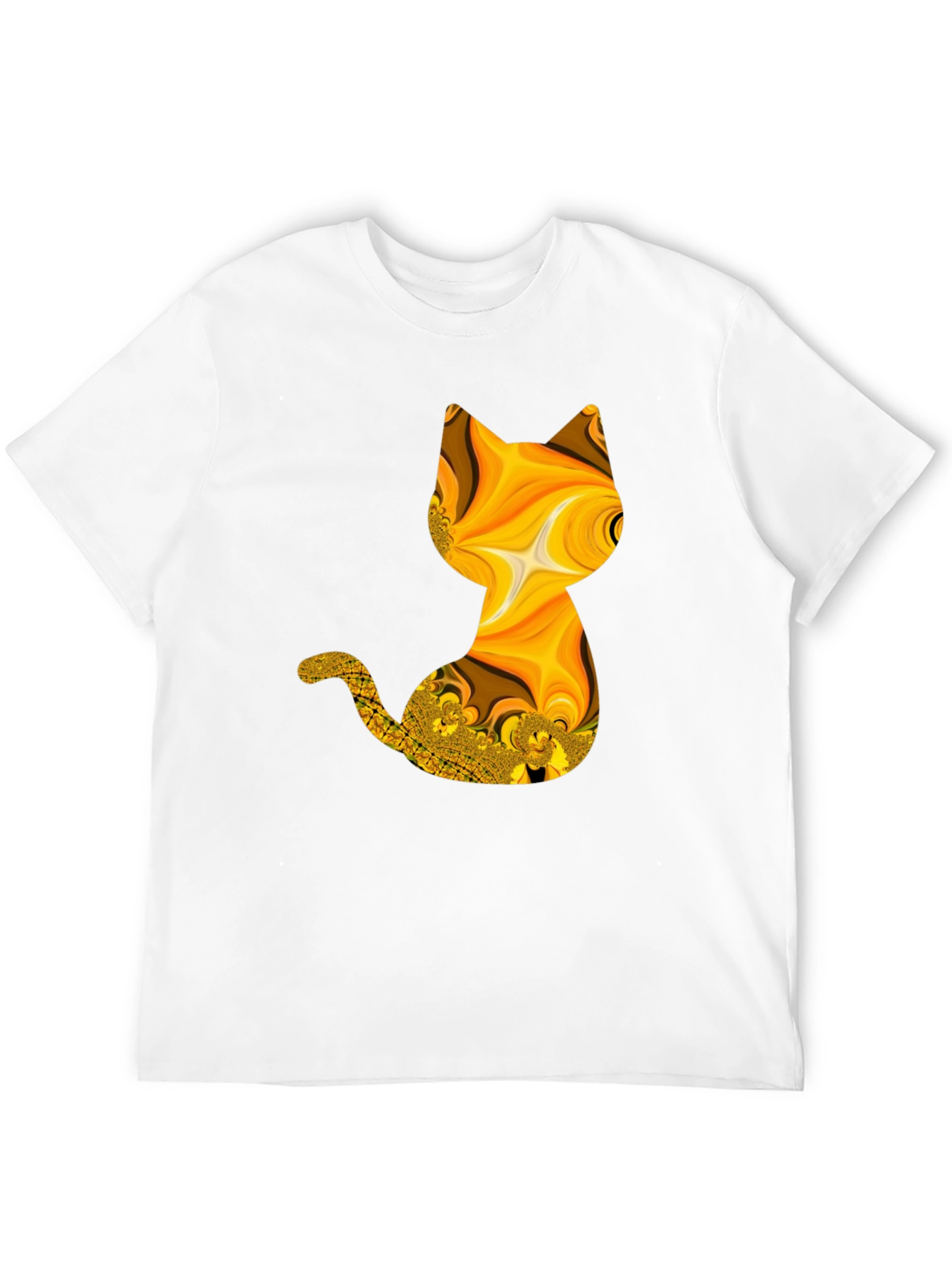 Black Abstract Fractal Cat Graphic Black T-Shirt view 12