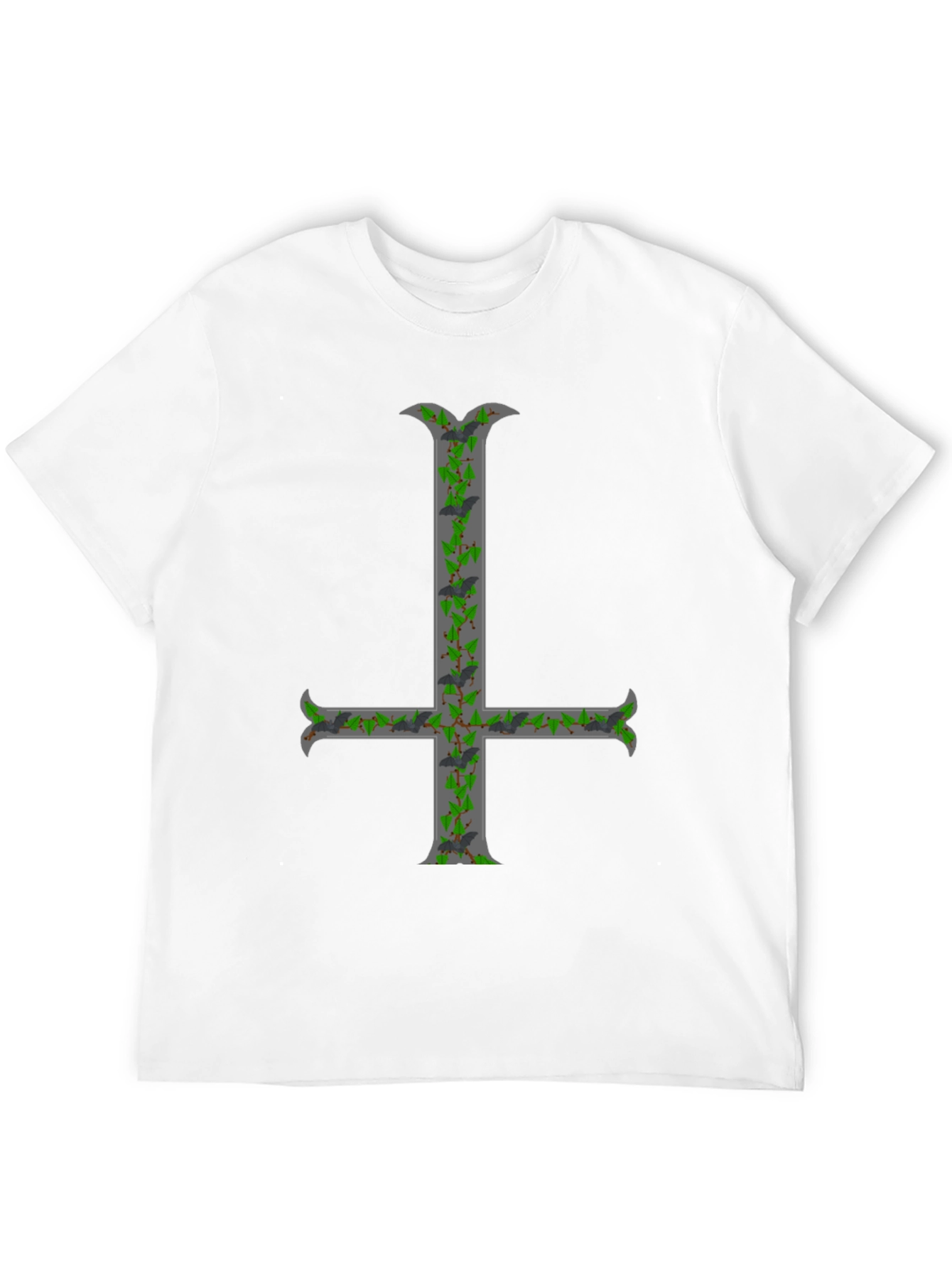 Black Inverted Cross T-Shirt with Bats and Ivy view 12