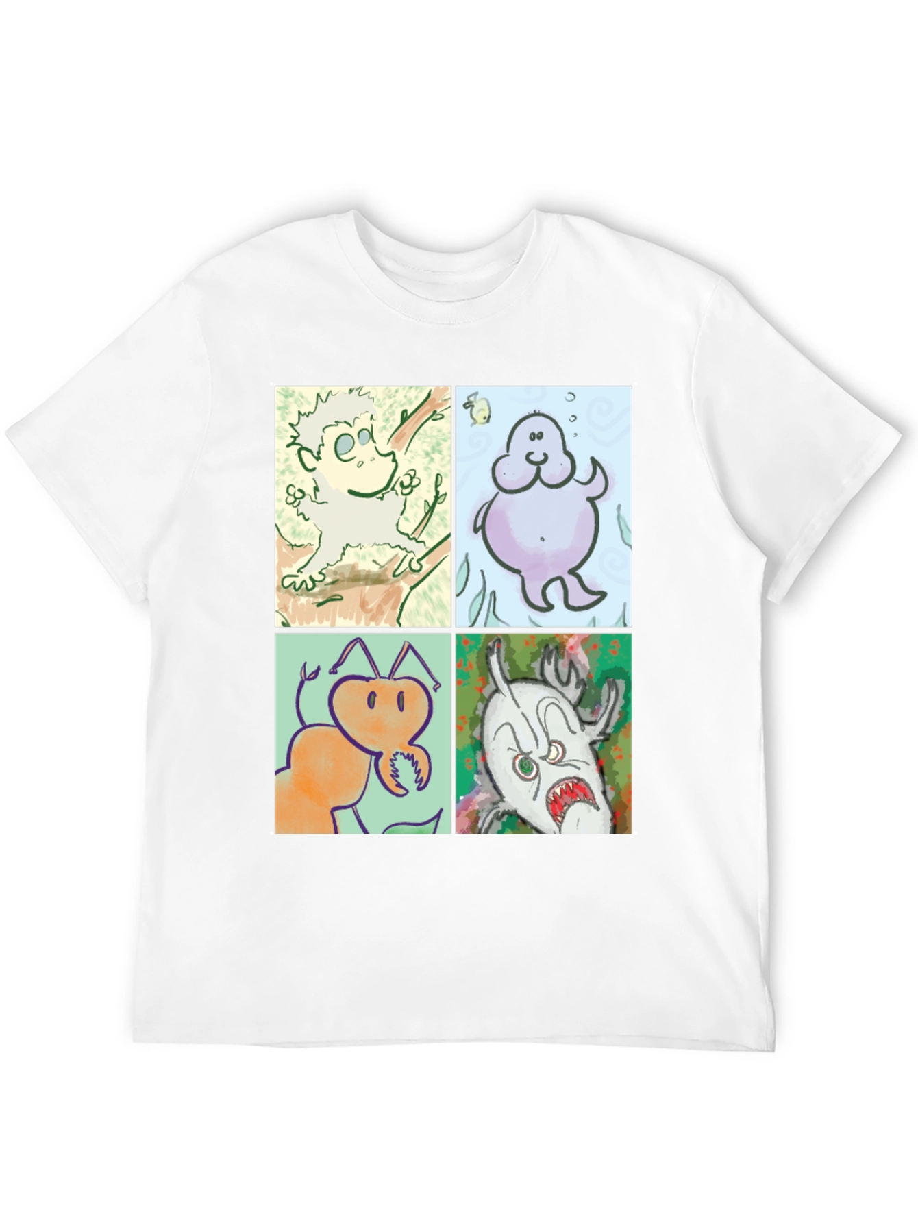 Black Cartoon Character Print Black Cotton T-Shirt view 12