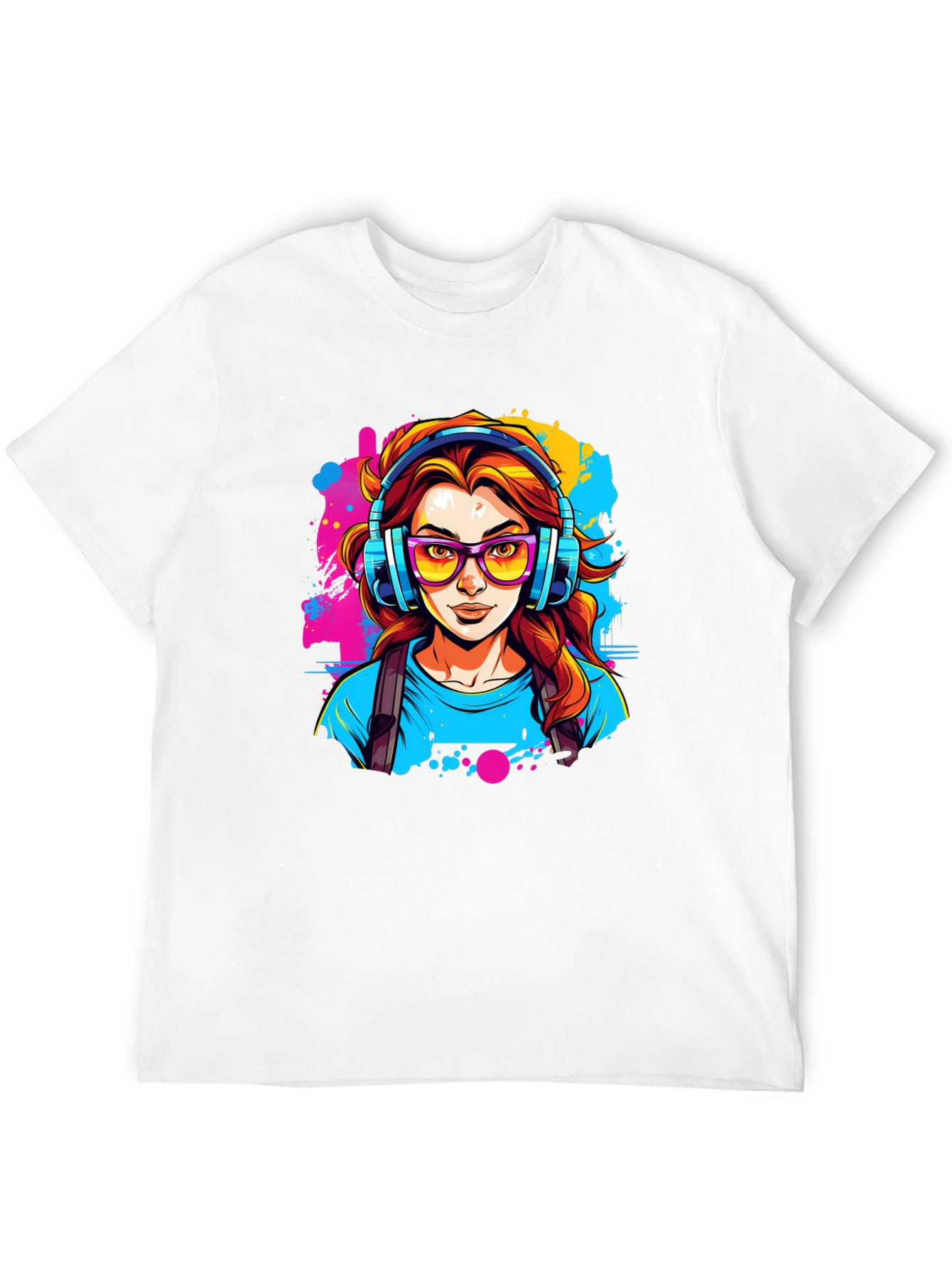Black Graphic Print T-Shirt - Woman with Headphones view 12
