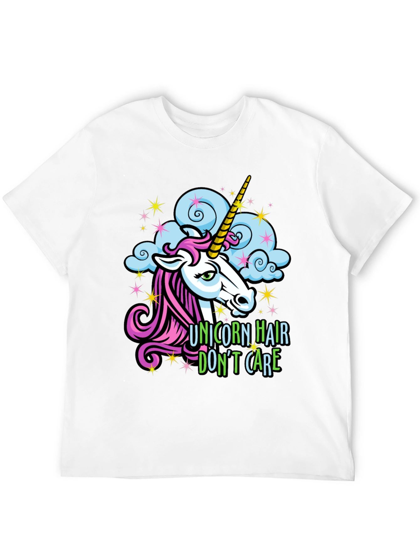 Black Unicorn Hair Don't Care Tee - Funny Graphic T-Shirt view 12