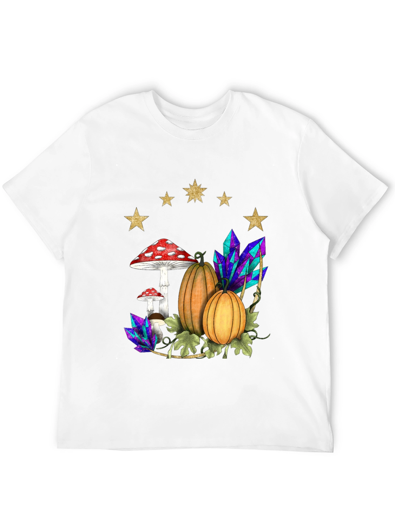 Black Whimsical Harvest T-Shirt: Pumpkins, Mushrooms & Crystals view 12