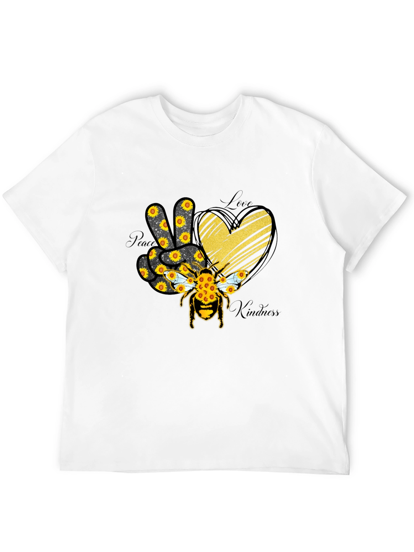 Black Peace Love Kindness Sunflower Bee T-Shirt view 12