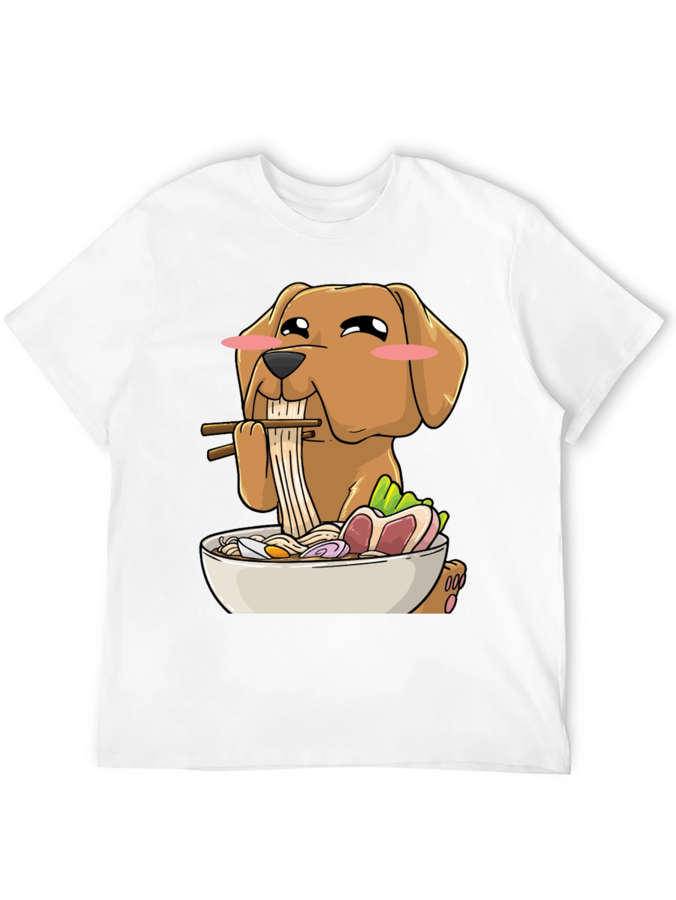 Black Dog Eating Ramen Funny T-Shirt view 12