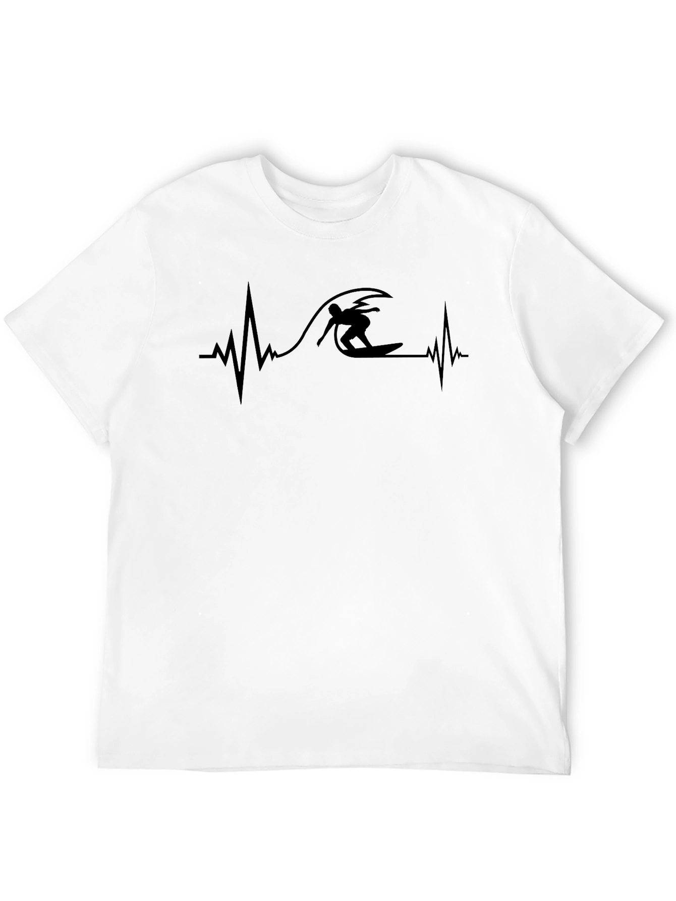 Black Surfer Heartbeat Graphic Tee - Black Casual T-Shirt view 12