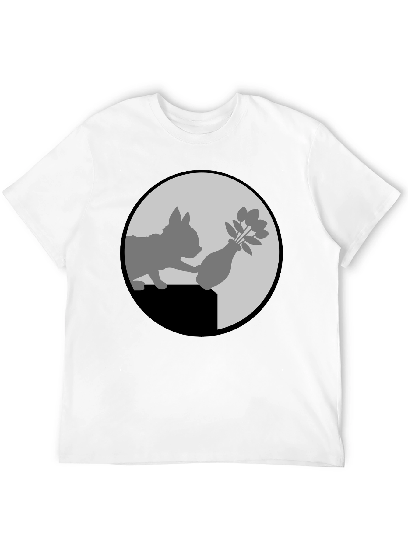 Black Cat & Vase Graphic Tee - Quirky Black T-Shirt view 12