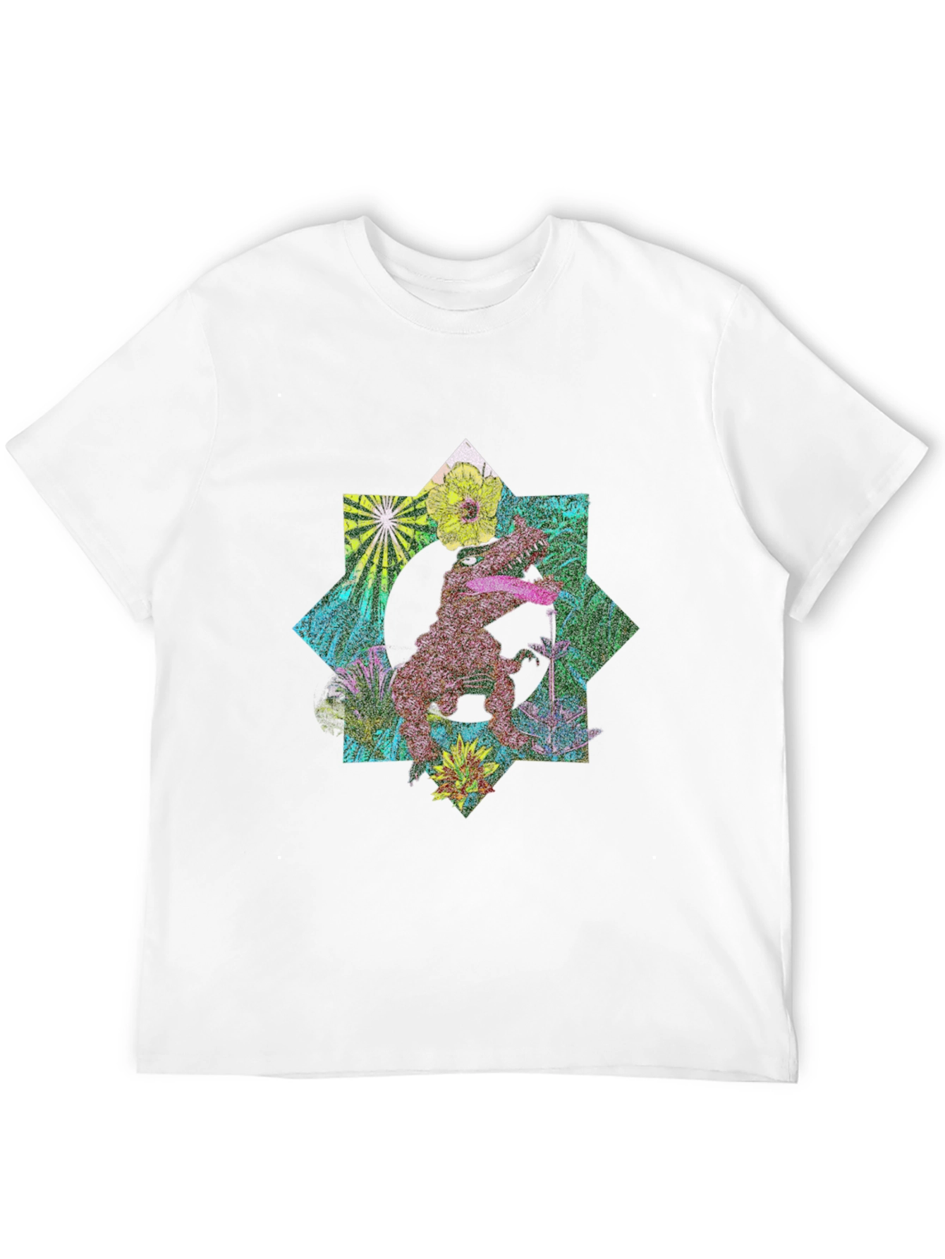 Black Floral Dinosaur Graphic Tee - Black Cotton T-Shirt view 12