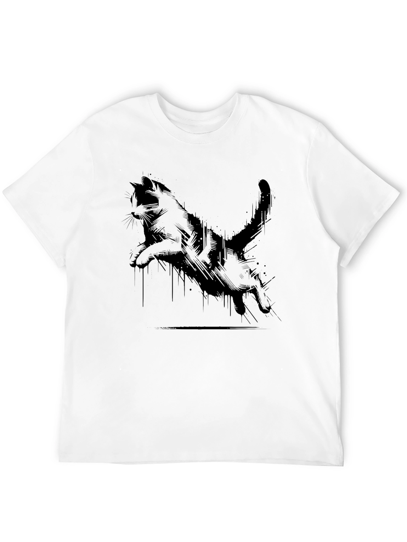 Black Cool Cat Print Black T-Shirt view 12