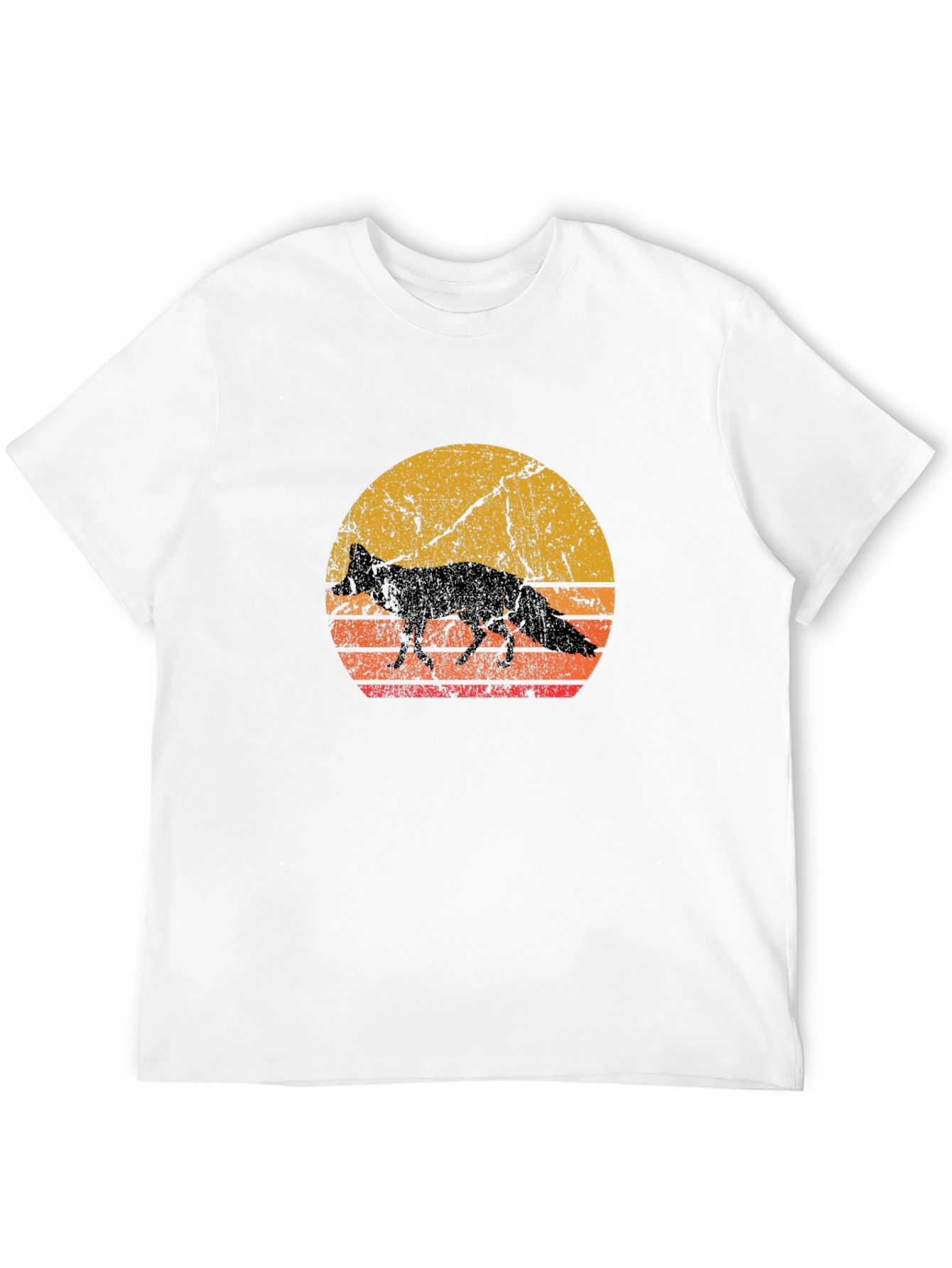 Black Retro Fox Sunset Graphic Tee - Black Cotton Blend view 12