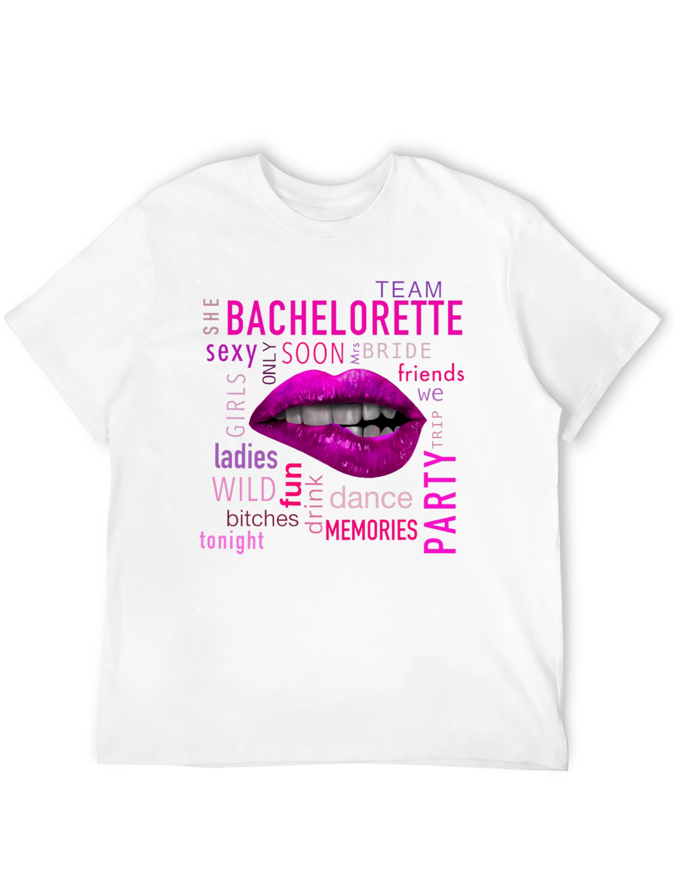 Black Bachelorette Party Lips Graphic T-Shirt view 12