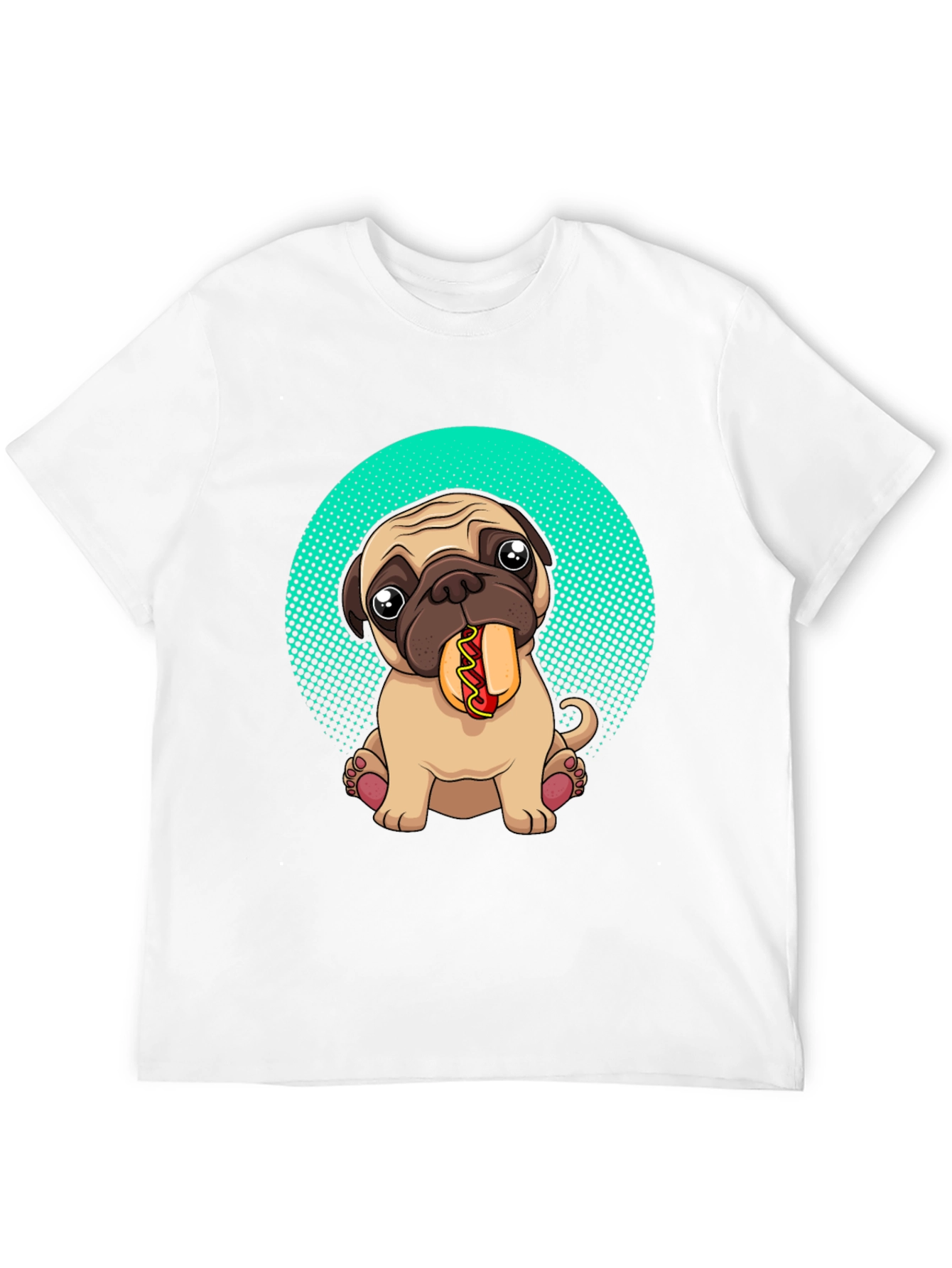Black Pug Eating Hotdog Graphic T-Shirt - Cute Dog Tee view 12