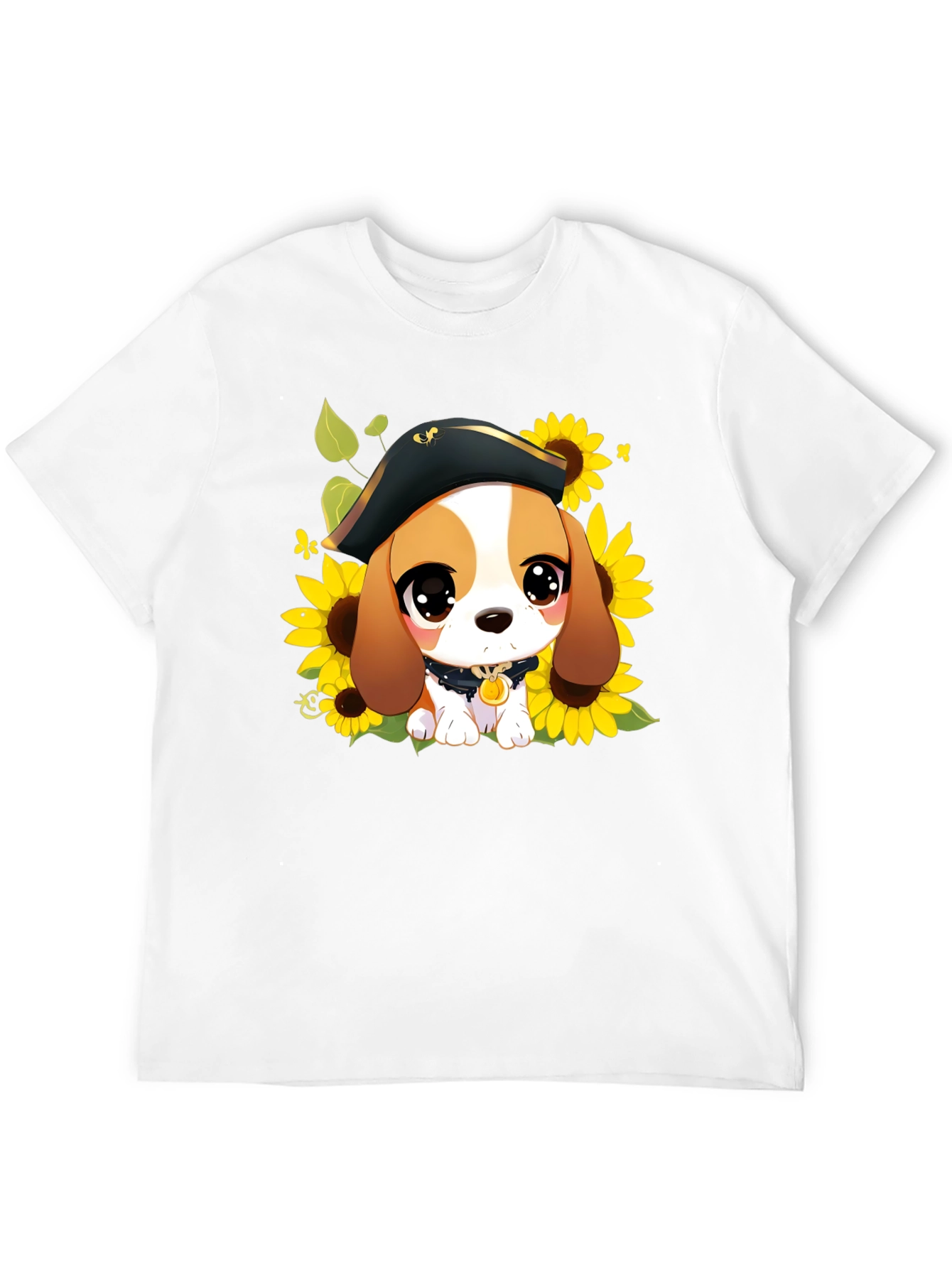 Black Cute Cartoon Beagle in Pirate Hat T-Shirt view 12