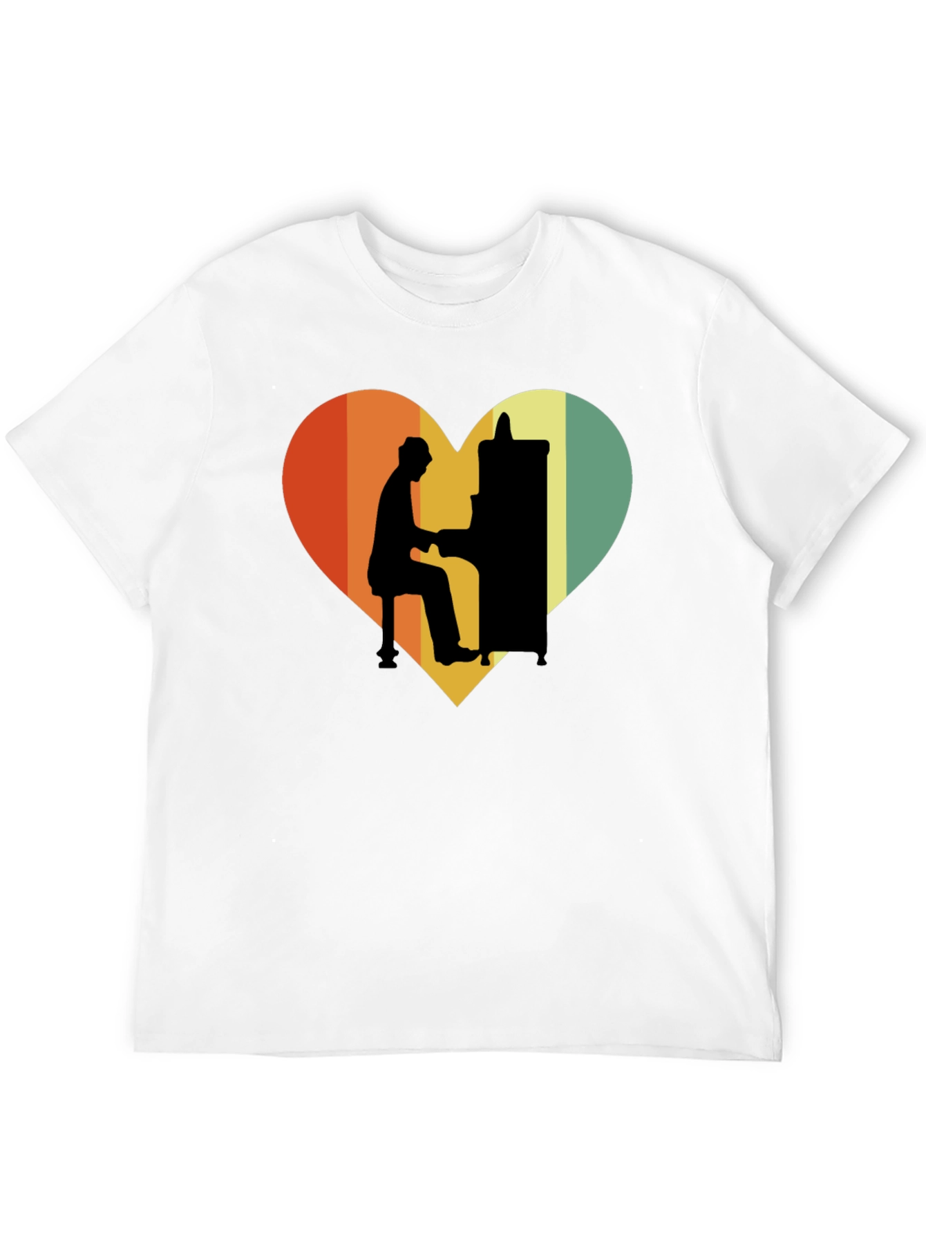 Black Retro Heart Piano Player Graphic T-Shirt view 12