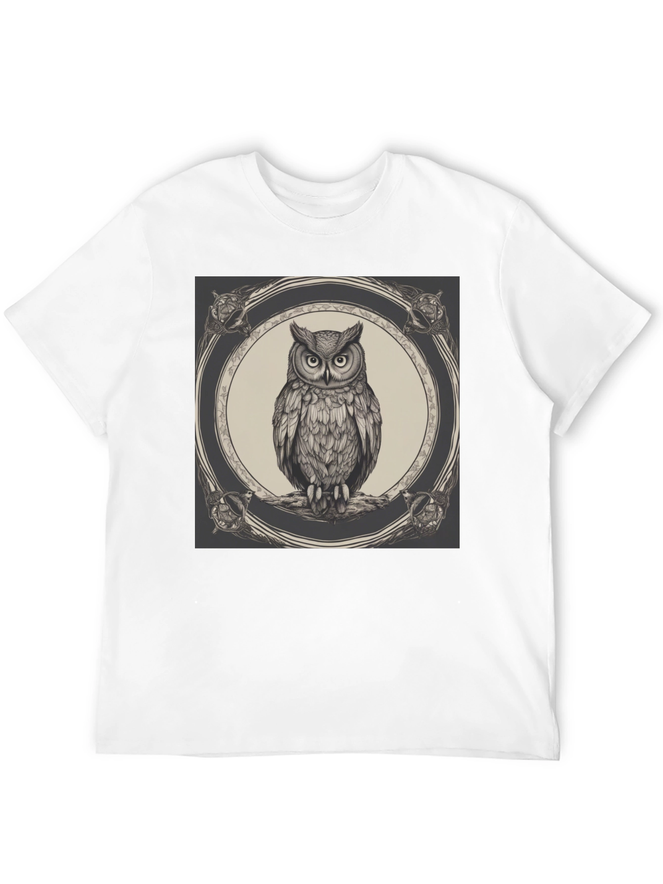 Black Owl Graphic Print Black Crew Neck T-Shirt view 12