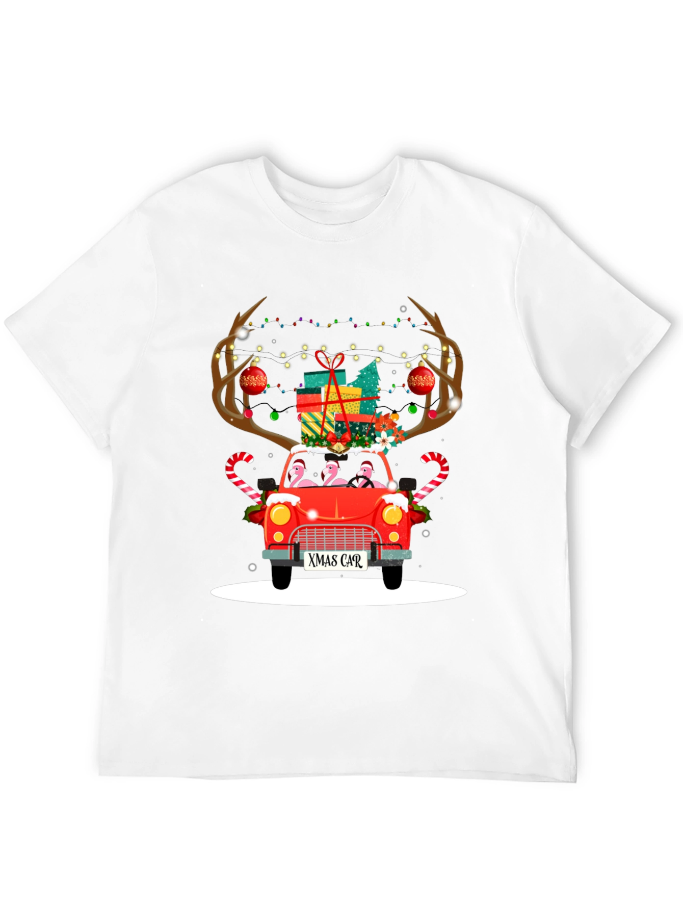 Black Festive Flamingo Xmas Car T-Shirt view 12