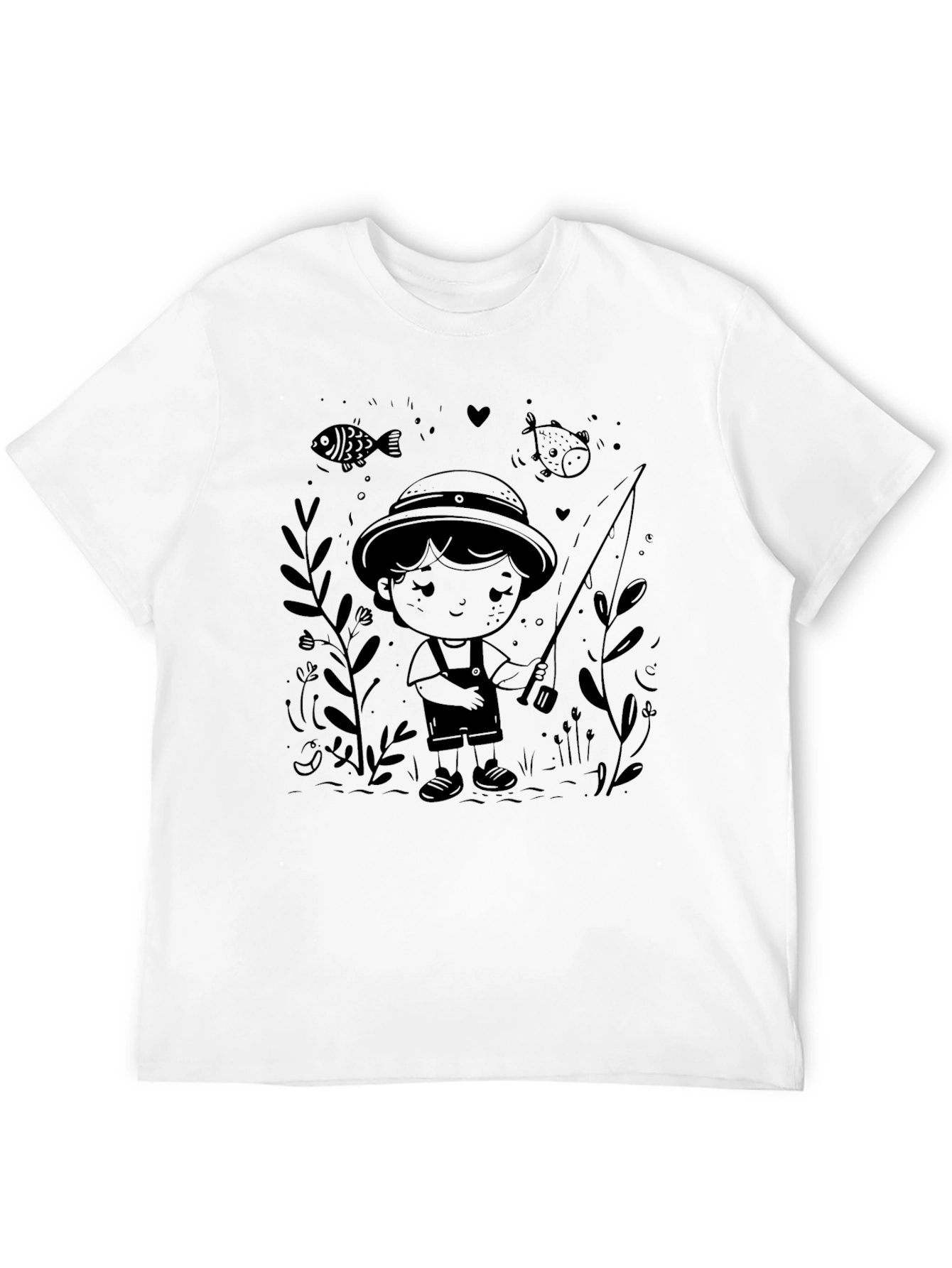 Black Boy Fishing Graphic Tee - Black Casual T-Shirt view 12