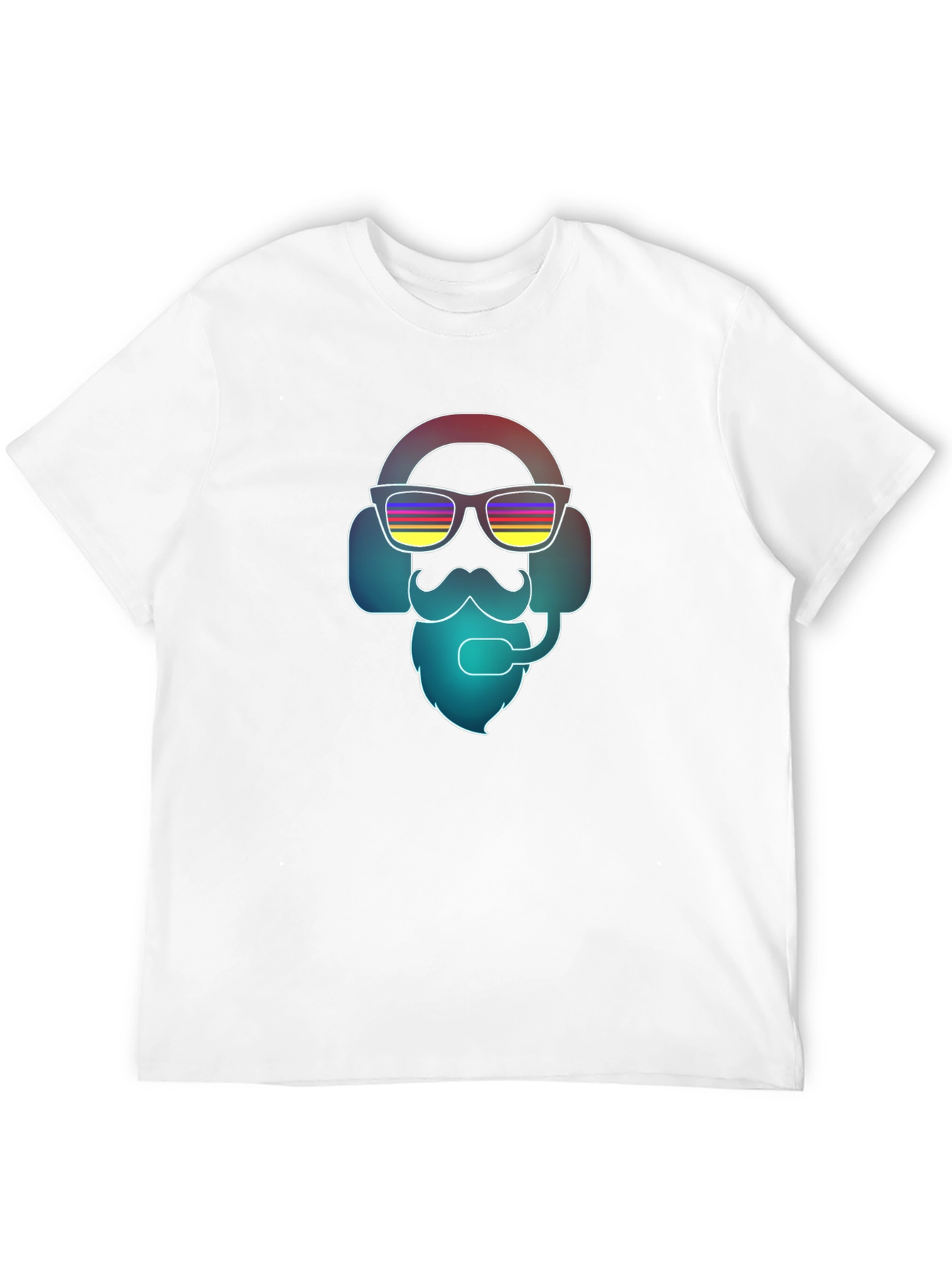 Black Cool Retro Gamer T-Shirt - Bearded Headphone Design view 12