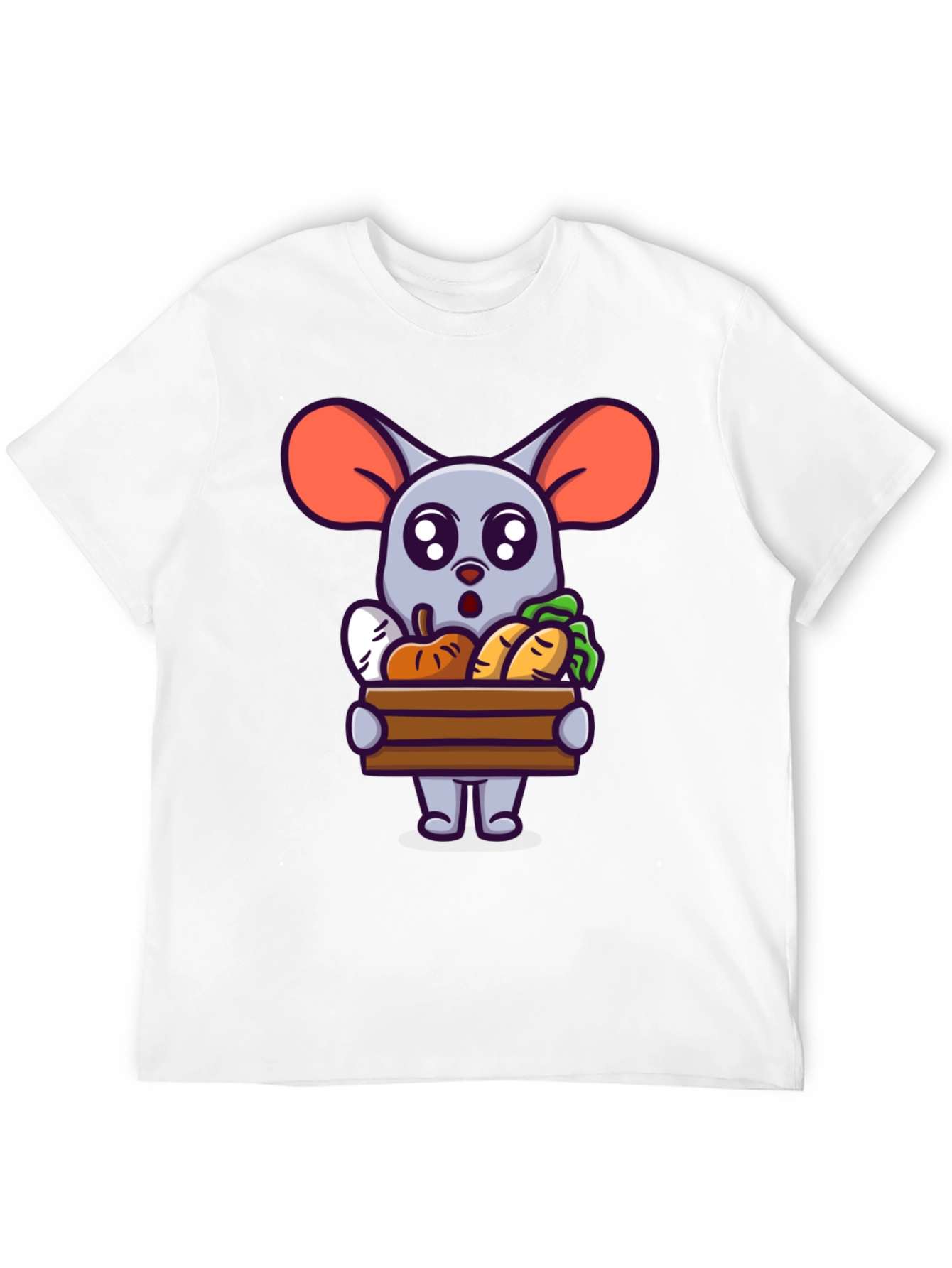 Black Cute Cartoon Mouse with Veggies T-Shirt view 12