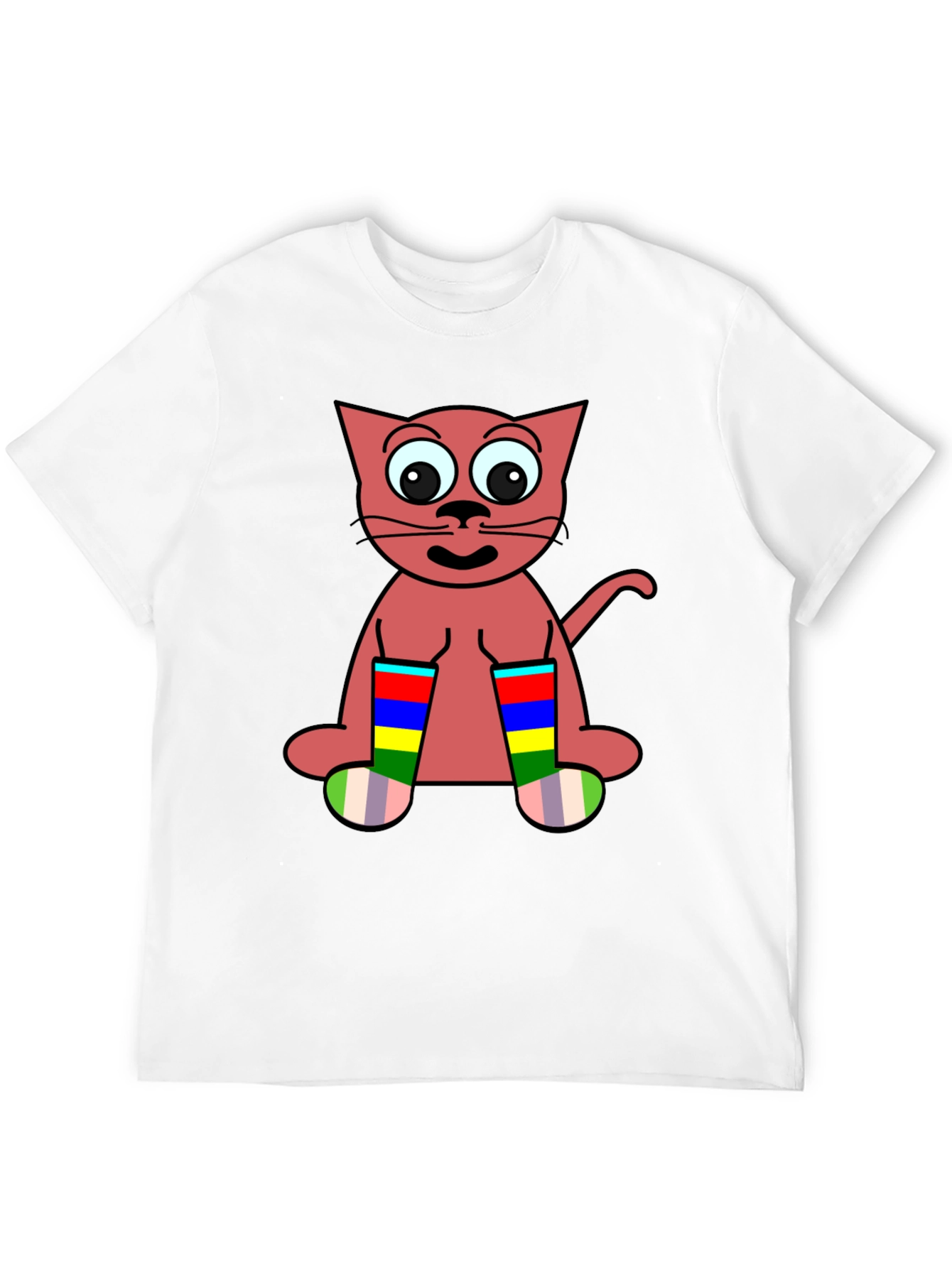 Black Cartoon Cat Rainbow Socks Black T-Shirt view 12