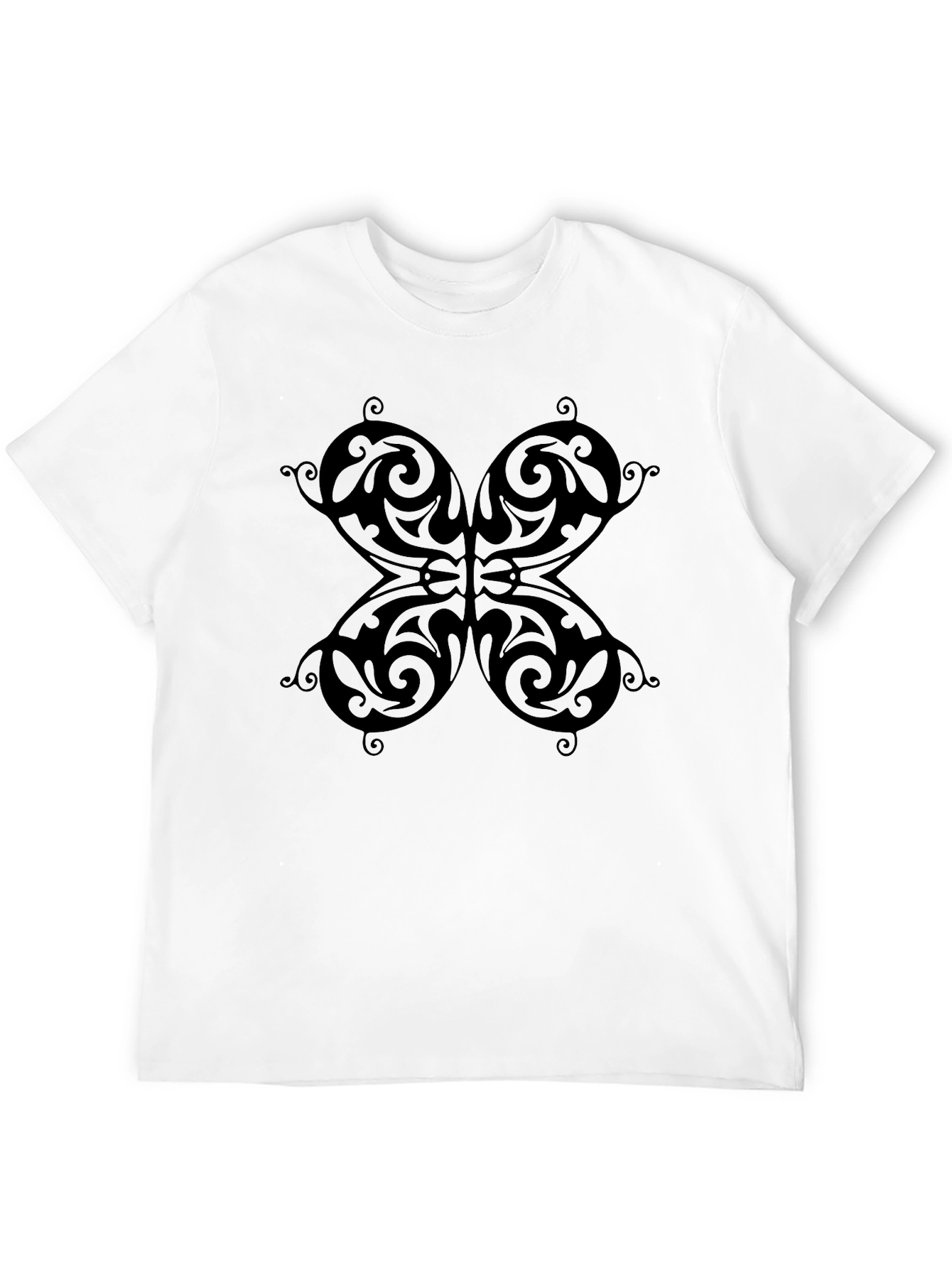 Black Butterfly Patterned Black T-Shirt view 12